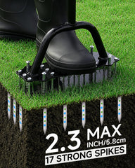 SHUQY aerator in use on lawn demonstrating improved soil aeration