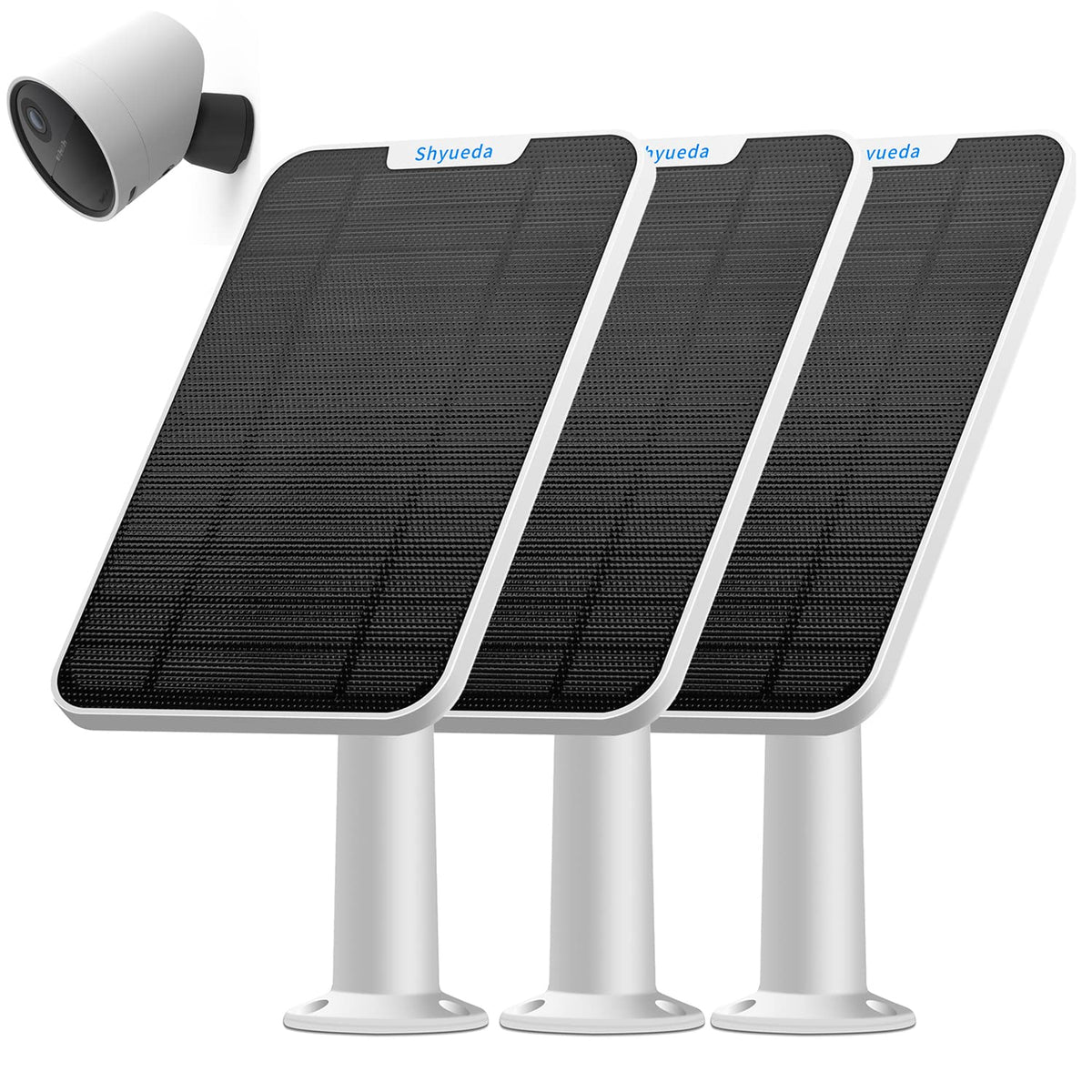 Shyueda front view of white solar panel showing compact weatherproof design and reliable charging