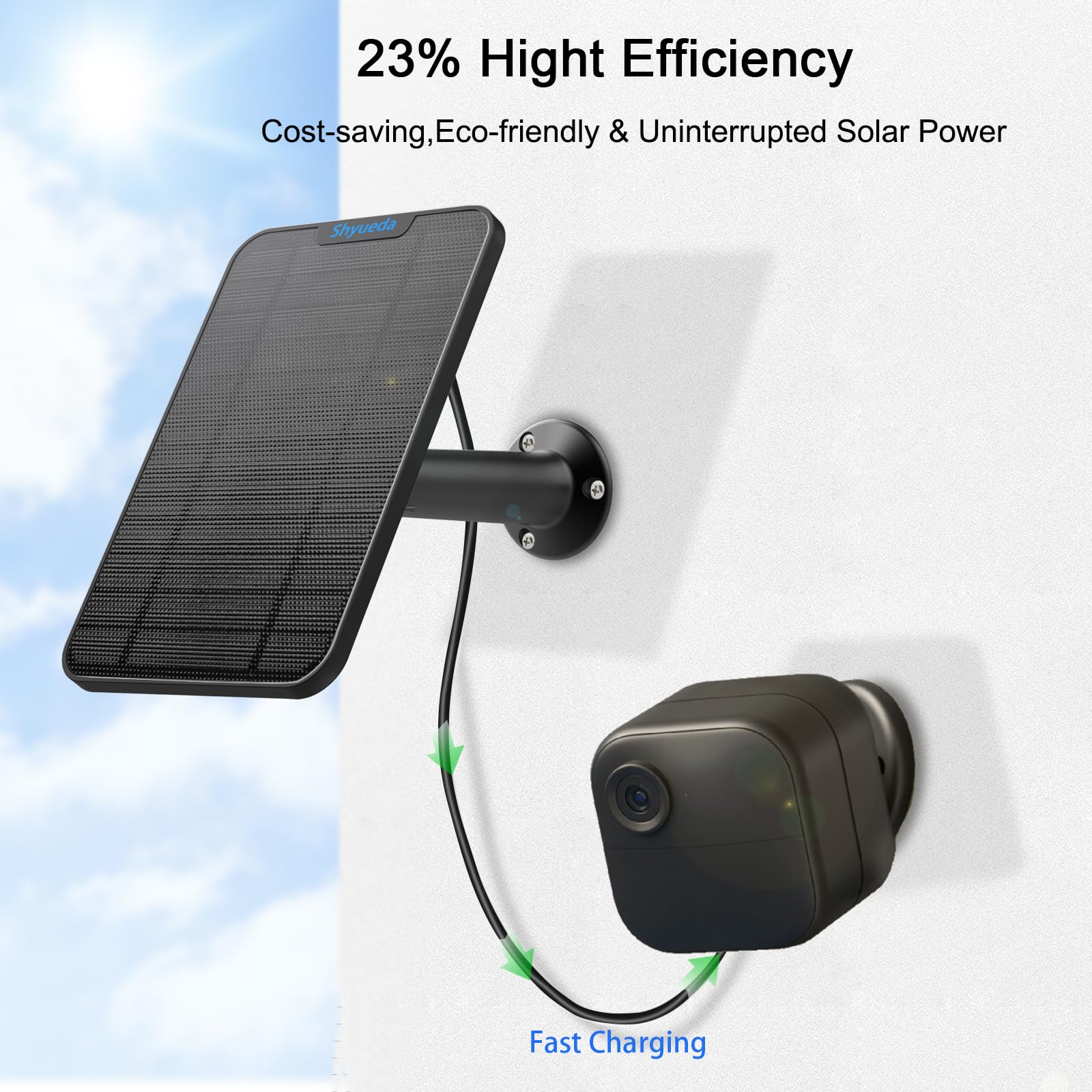 Shyueda three panels installed in yard offering continuous power for cameras