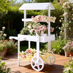 sicrifety front view full cart showing three tiers and white finish for elegant displays
