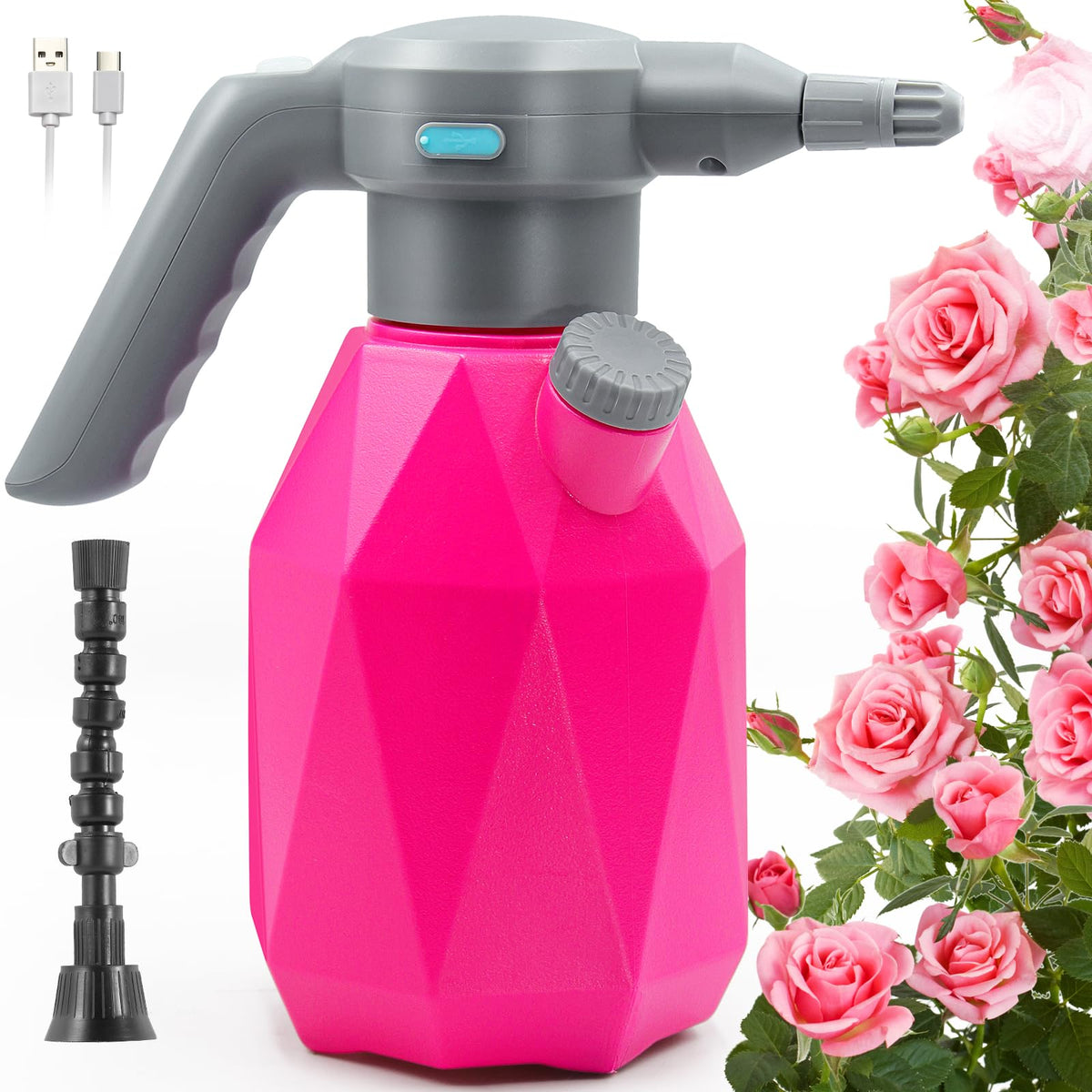 SideKing front view of rechargeable sprayer showing ergonomic handle and benefit of effortless spraying