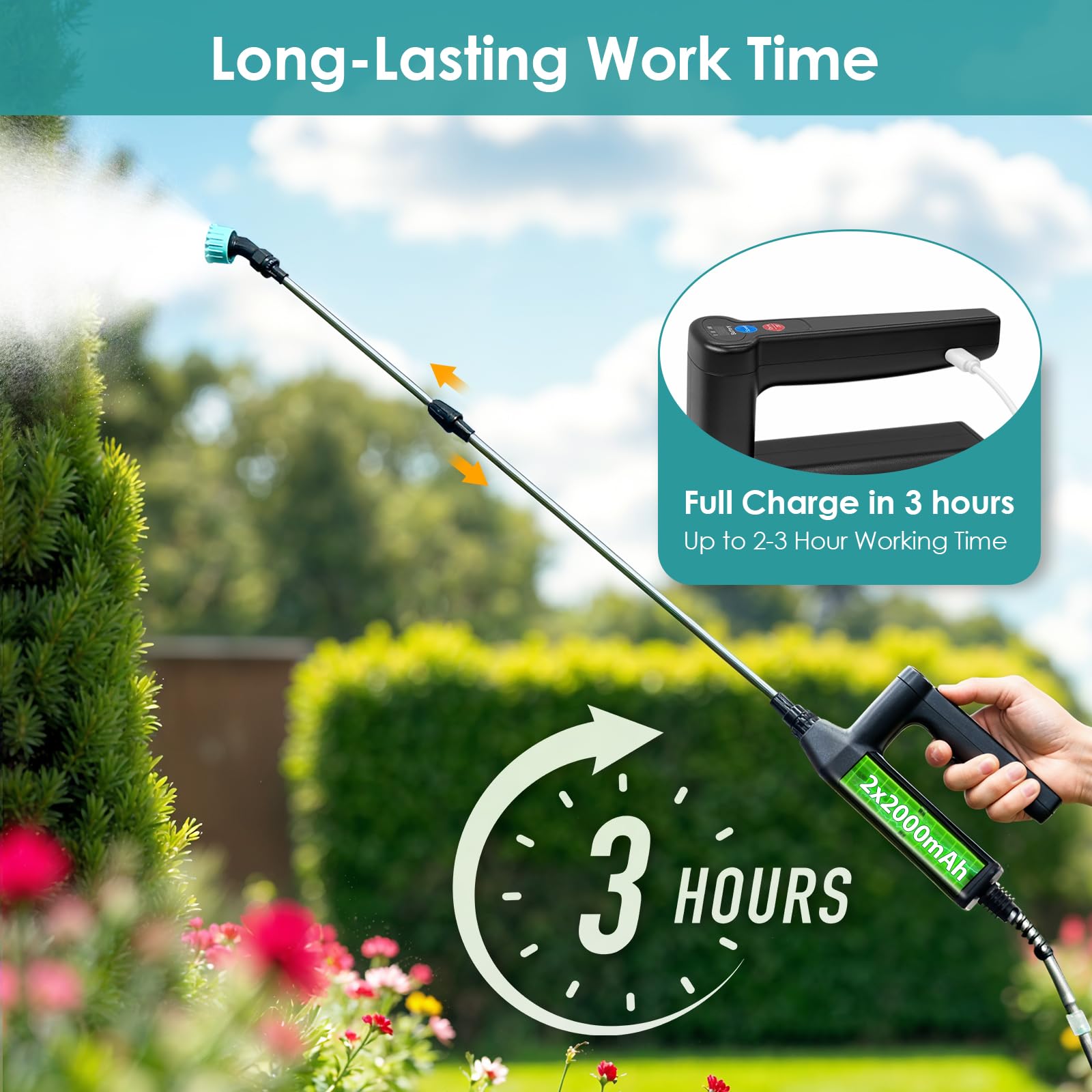 SideKing telescopic wand extended for reaching tall or deep plants