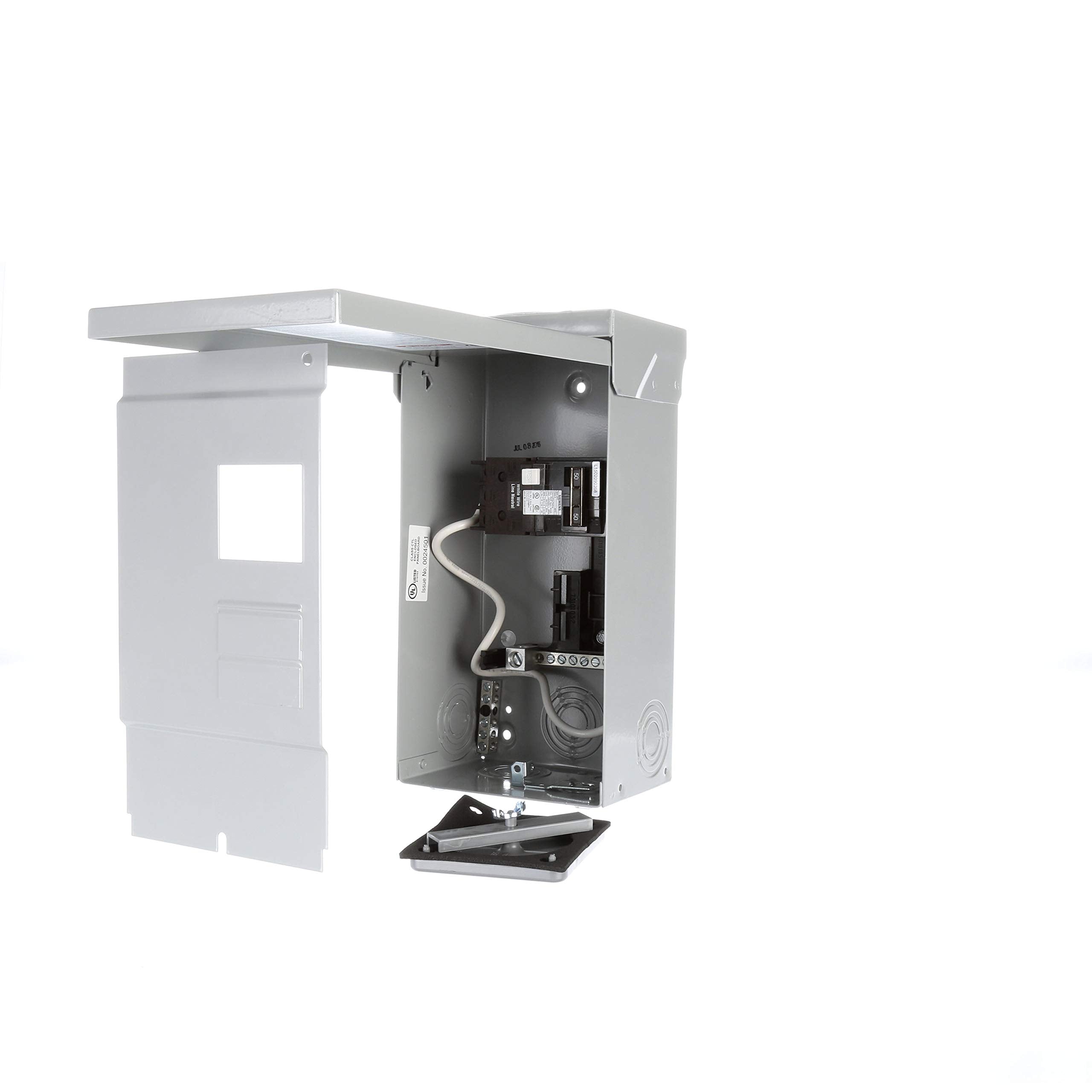 Siemens spa panel front enclosure showing weatherproof door and label, protects outdoors