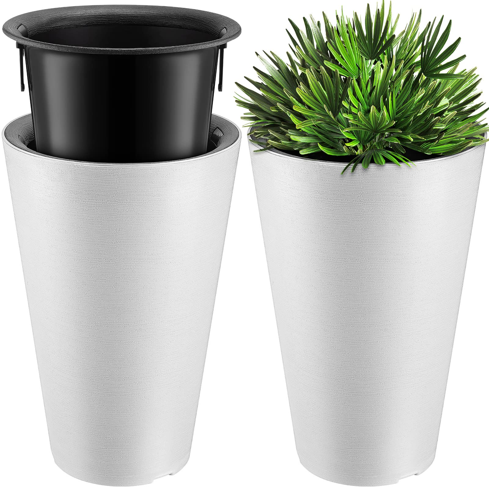 Sieral front view of two white planters showing modern curb appeal and easy placement