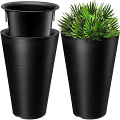 Sieral front view of two tall planters showing sleek porch benefit