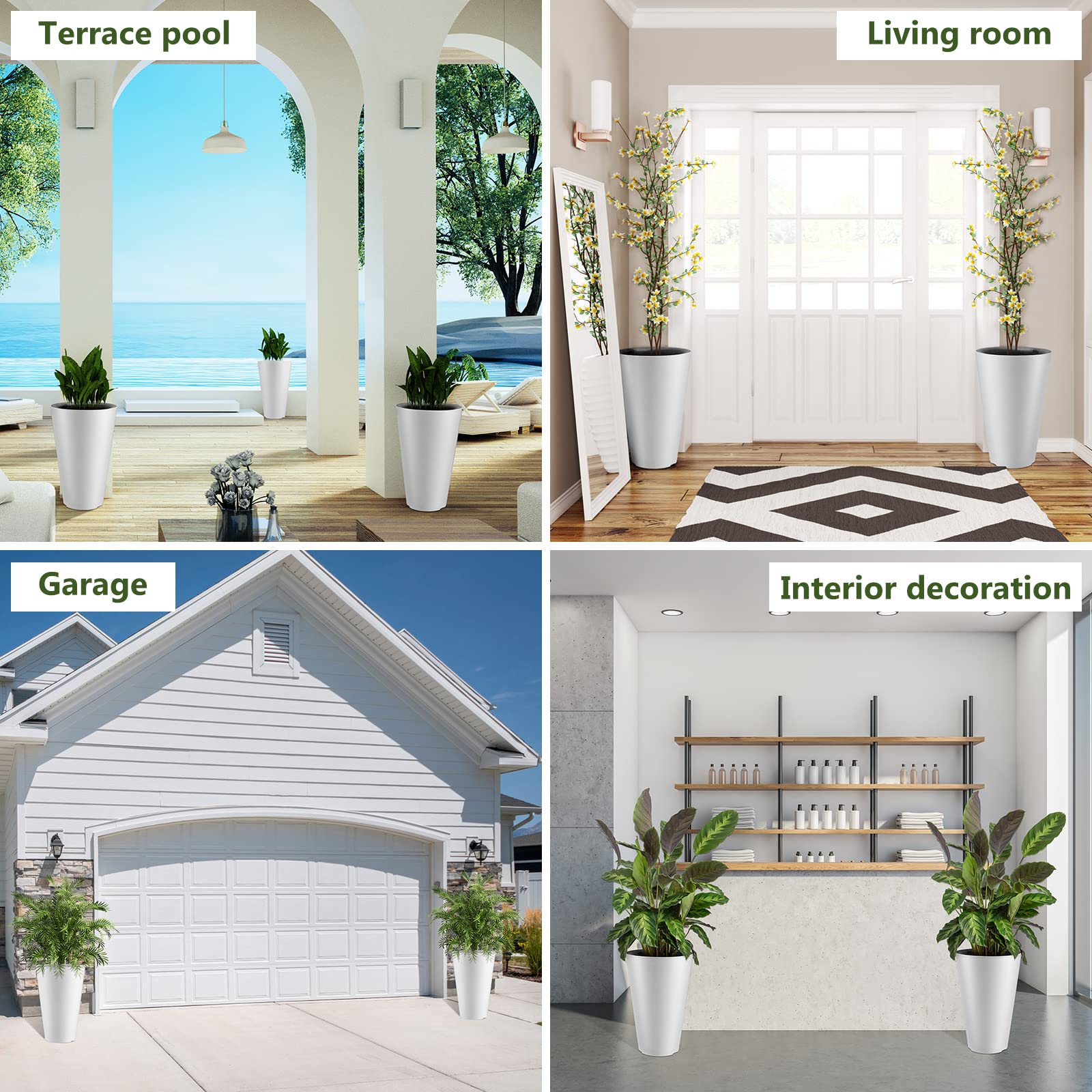 Sieral planters styled in a restaurant lobby adding low-maintenance greenery and elegance
