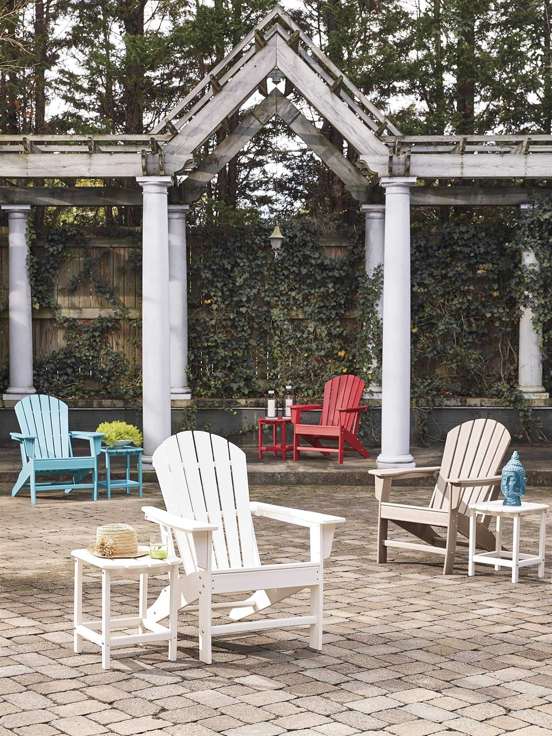 Signature Design by Ashley end table at poolside demonstrating weather resistance and utility
