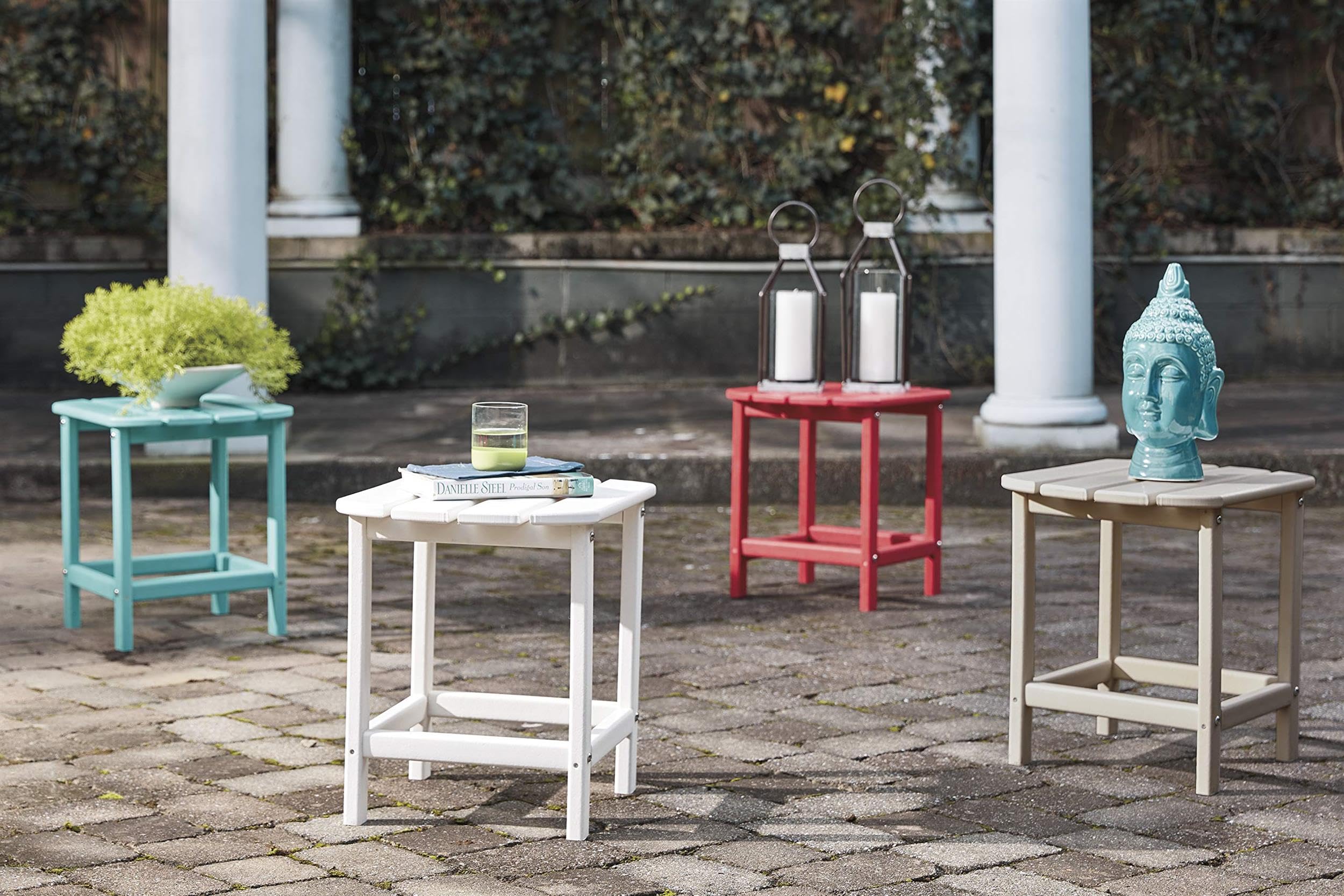 Signature Design by Ashley table next to patio chair showing correct height and convenience
