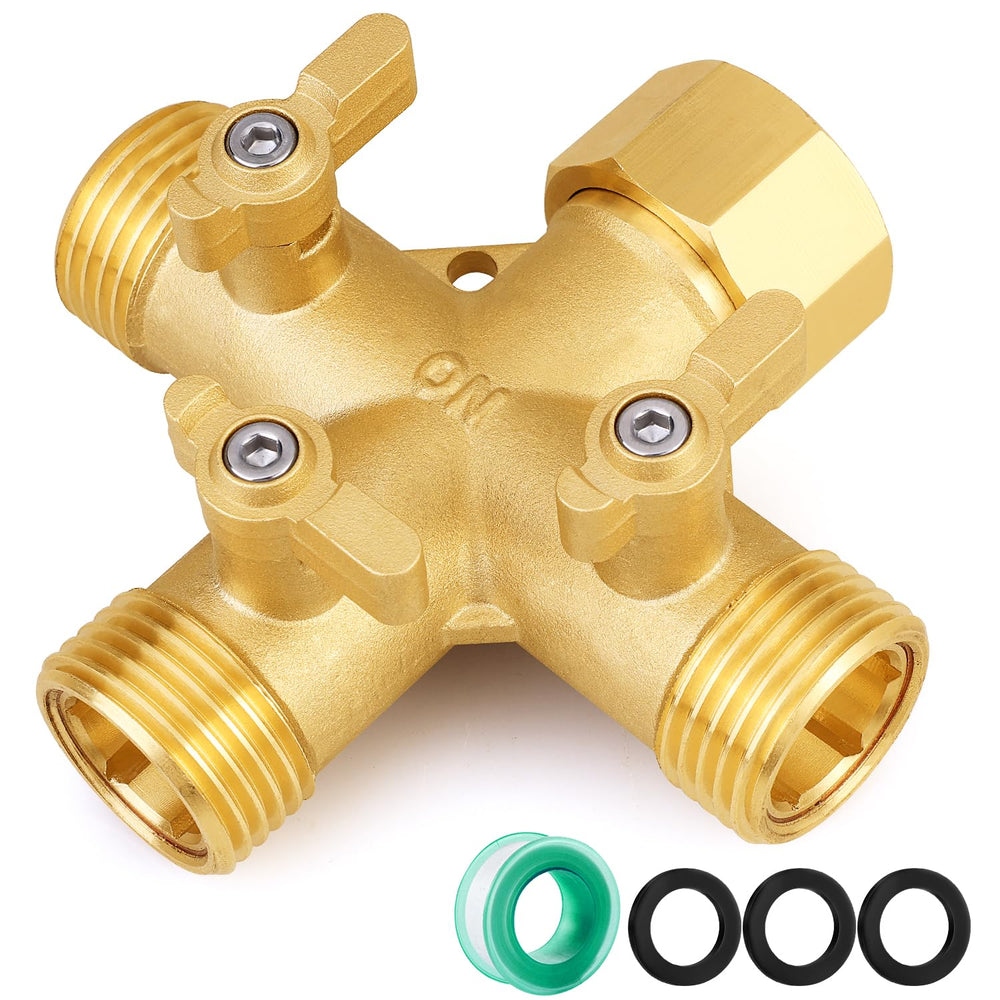 SIGURANTA front view brass splitter showing three outlets and sturdy construction, durable performance