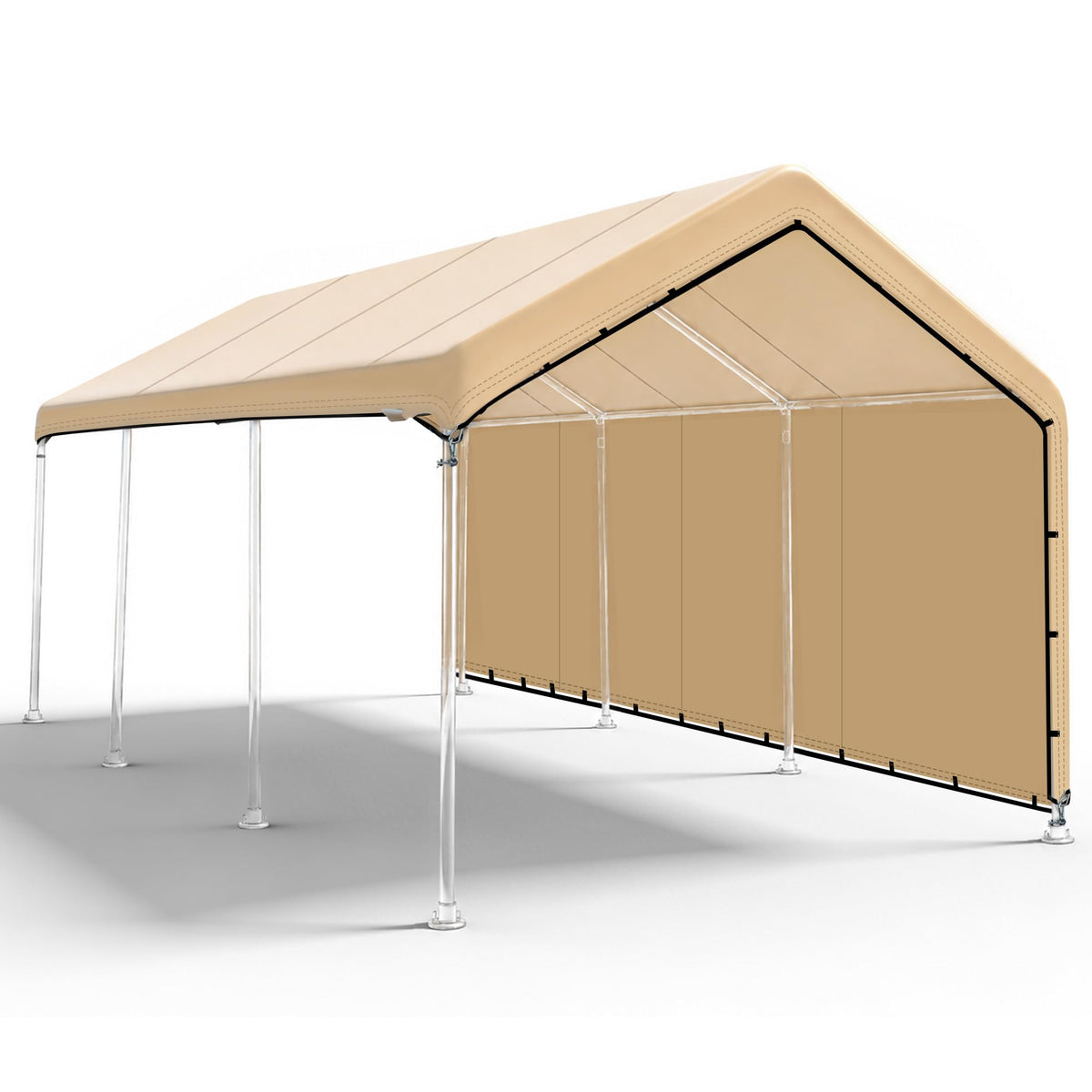 SIHAIAN front view of beige 10x20 canopy showing full coverage and protection