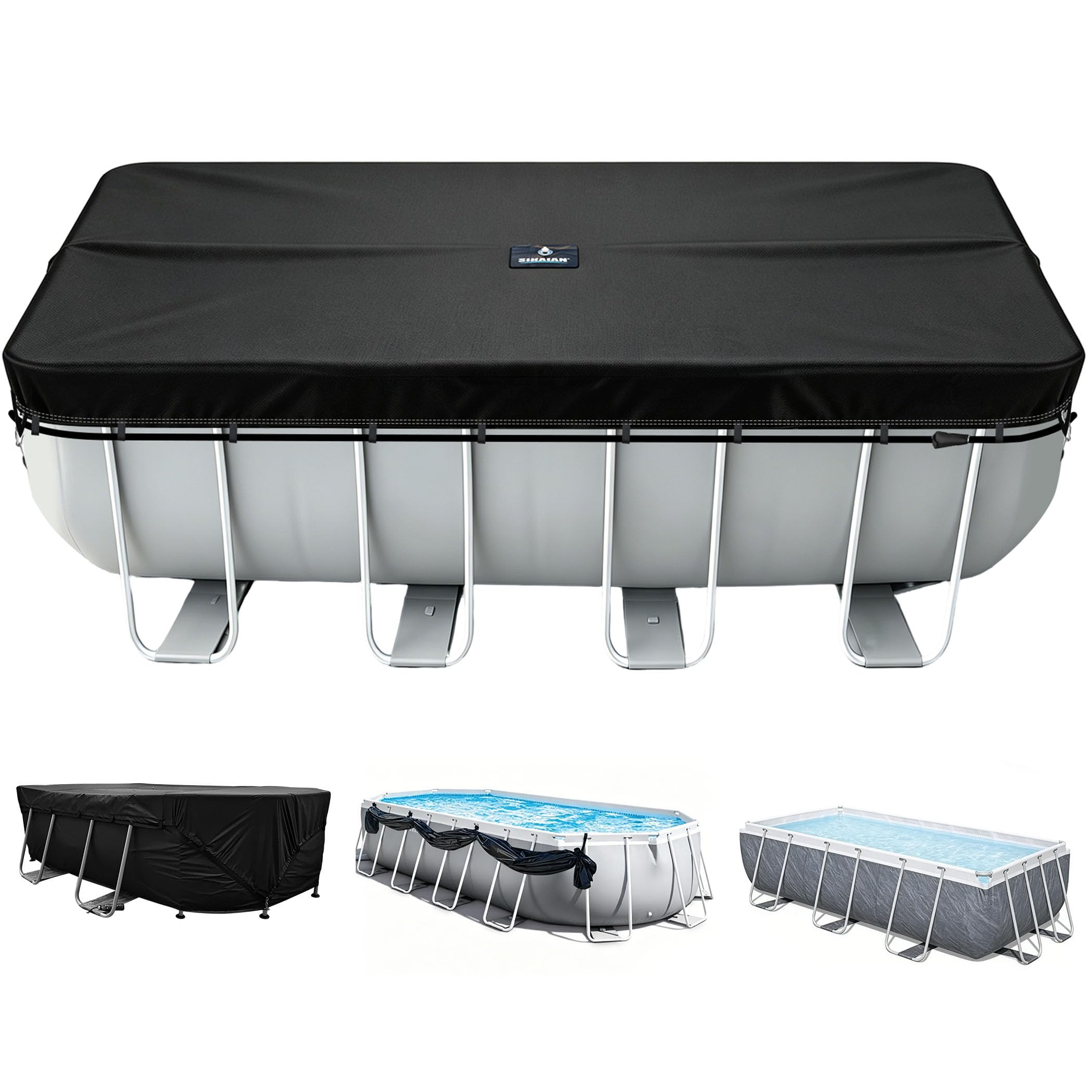 SIHAIAN front view of cover fitted to oval pool showing secure fit and protection