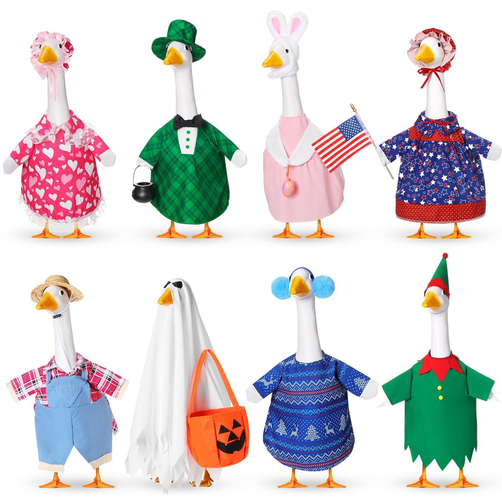 Silicherry front packaging showing all eight holiday goose outfits and convenience