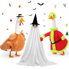 Silicherry front view of three seasonal goose outfits shows coordinated looks and easy storage