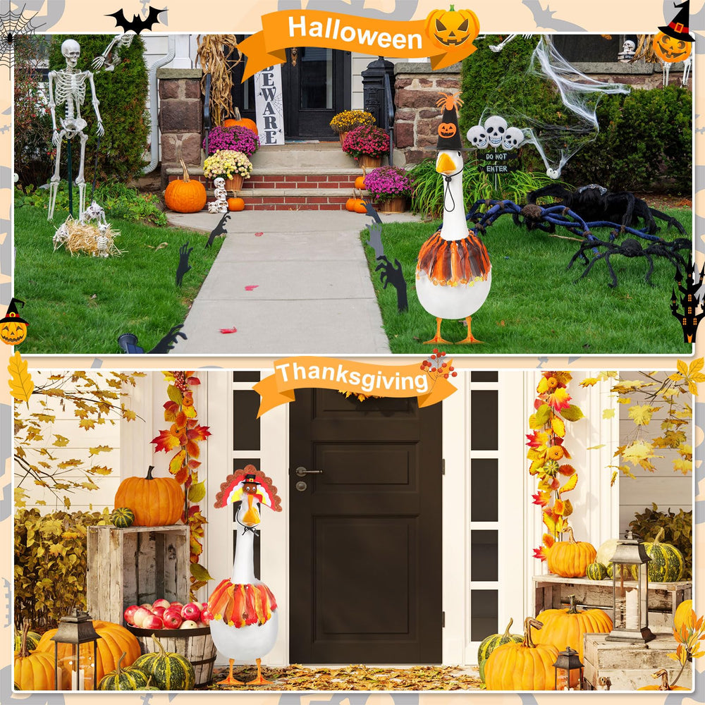 Silicherry goose dressed on a porch illustrating how outfits brighten garden and patio spaces