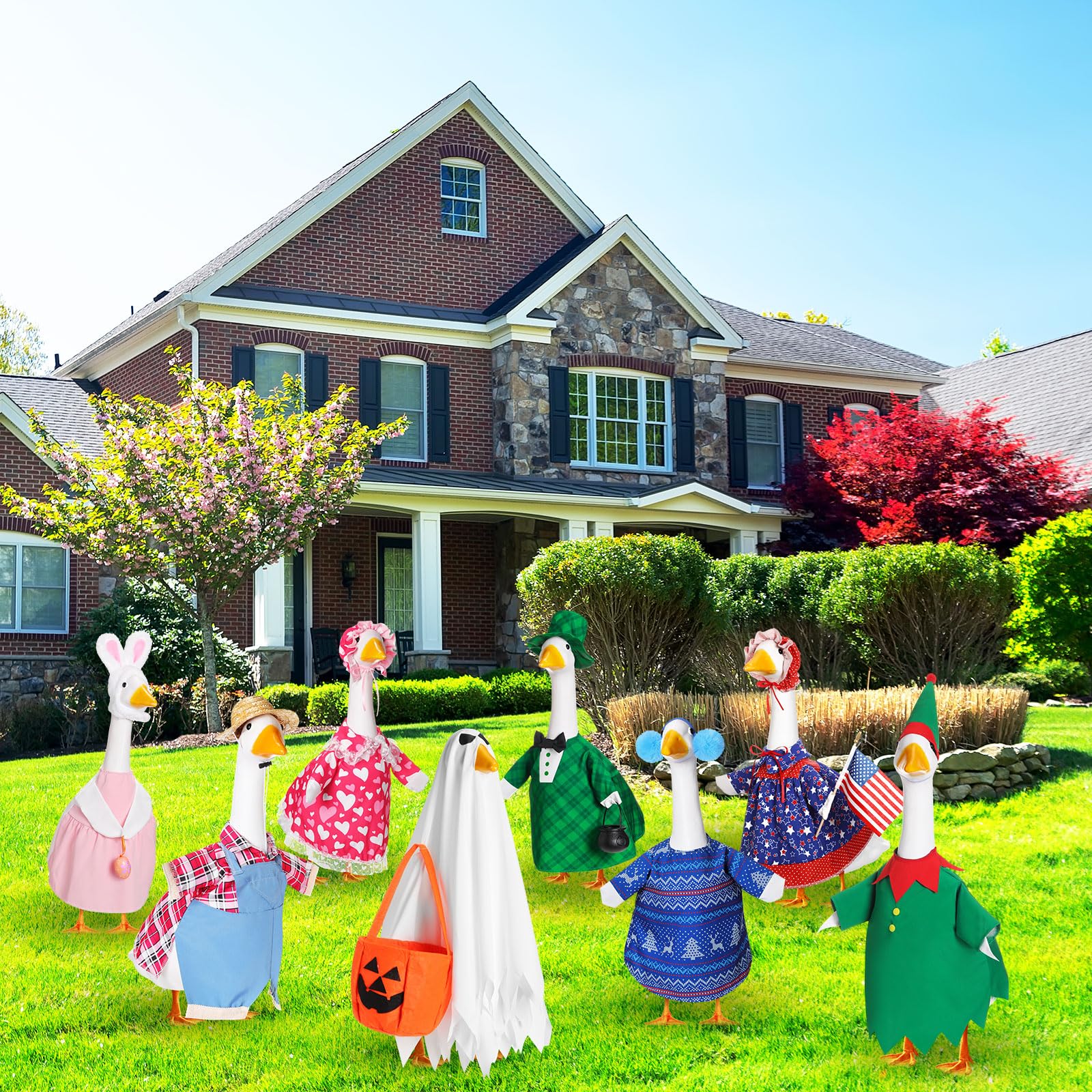 Silicherry Halloween and autumn costumes displayed on porch goose for playful appeal