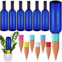 SiliFine front view of six blue bottles and six terracotta spikes, organized and ready