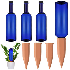 SiliFine front view showing three terracotta spikes and blue bottles, decorative and practical