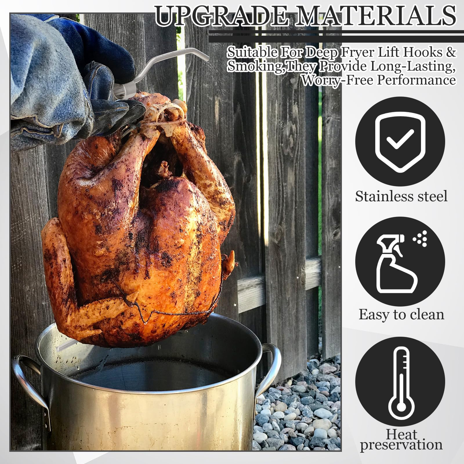 SiliFine hangers suspending a turkey in a smoker, improving airflow for even cooking