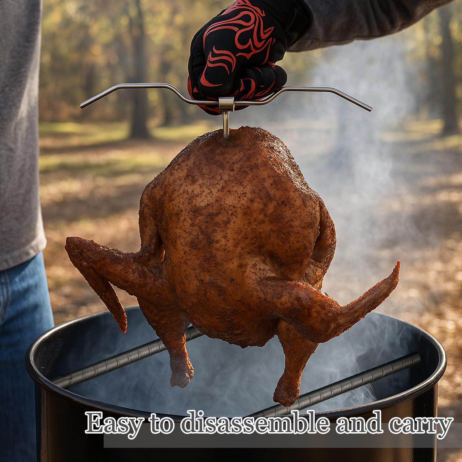 SiliFine hangers next to ruler showing large size for efficient poultry cooking