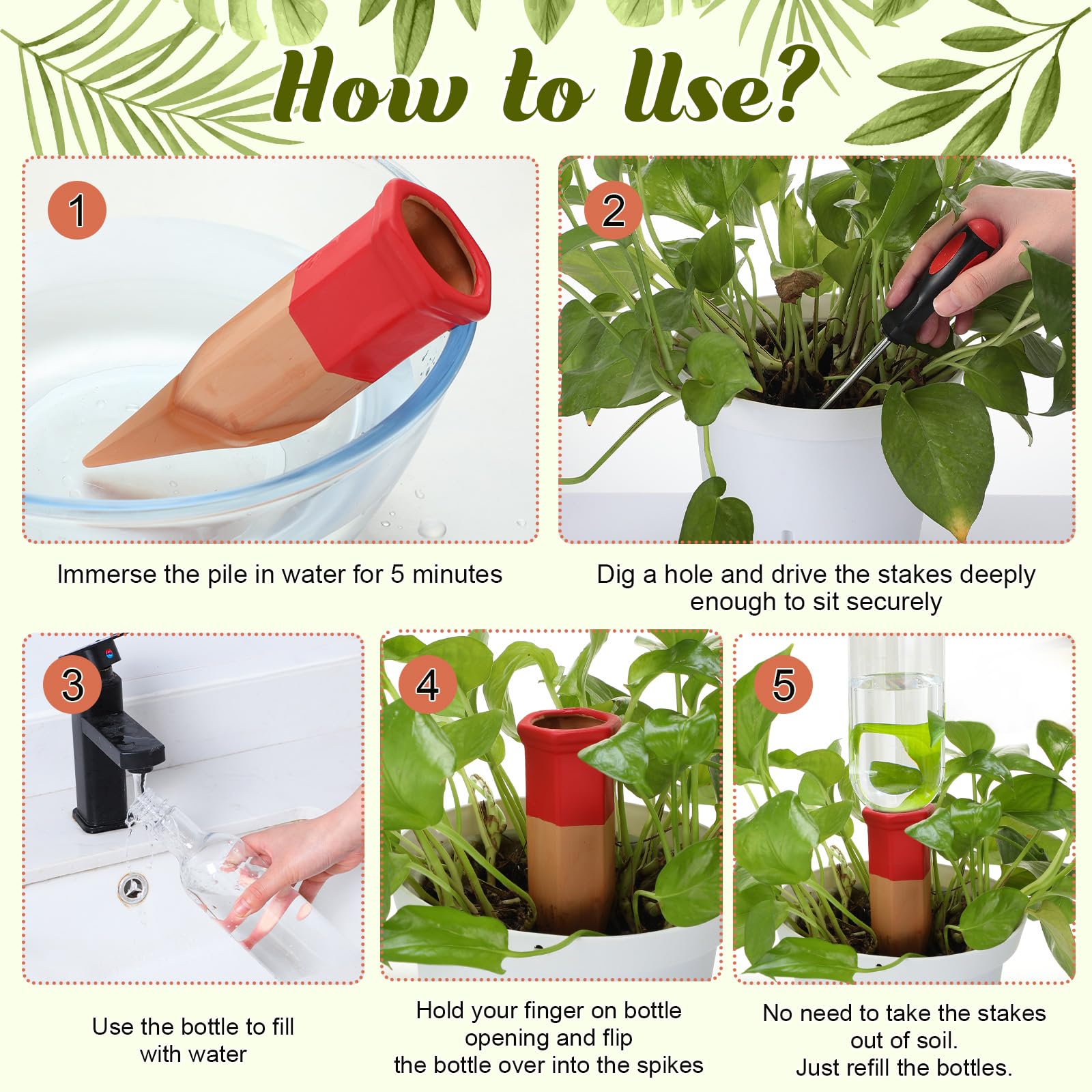 SiliFine spike inserted in pot demonstrating in-use watering convenience