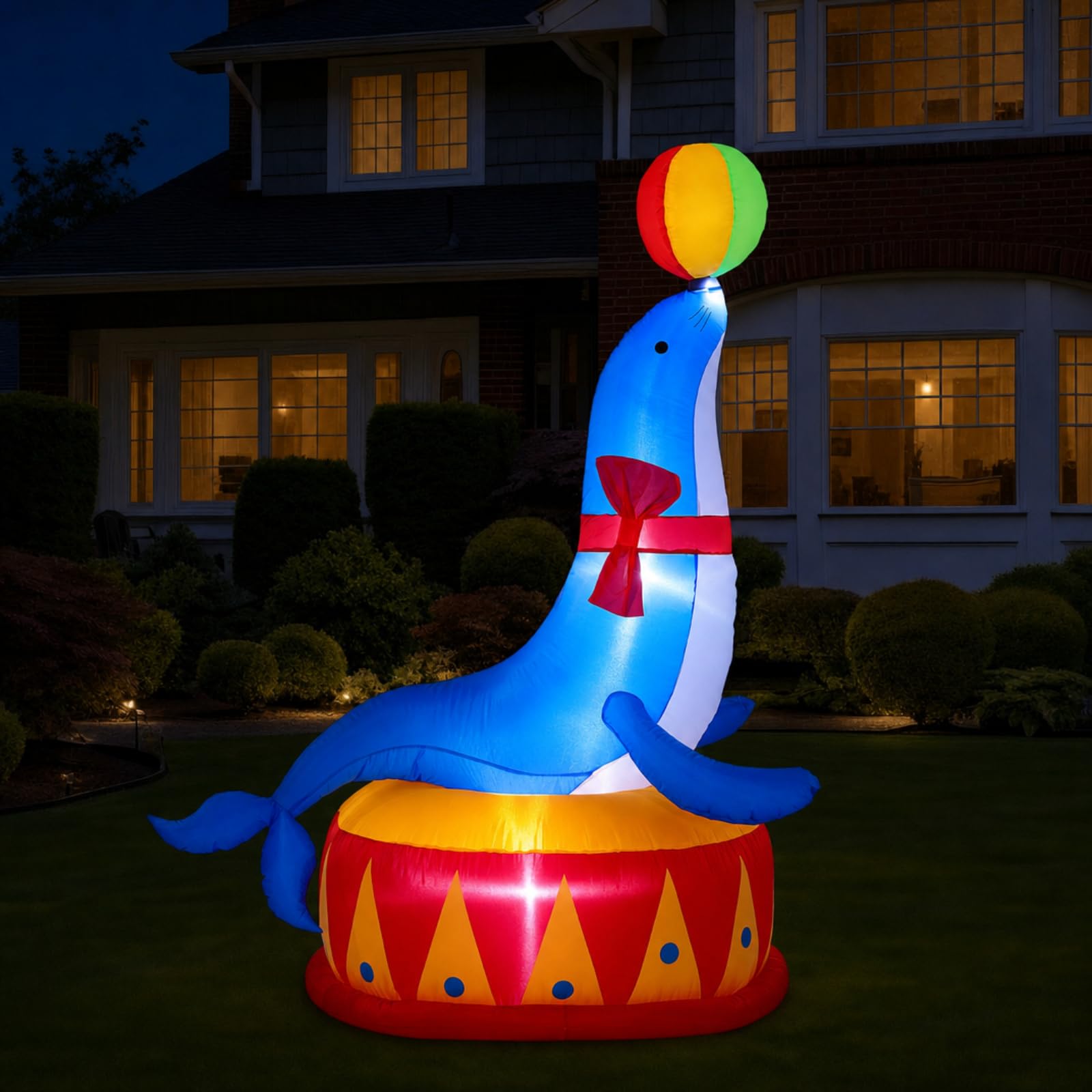 Silipull front view of inflatable seal showing LED glow and festive impact