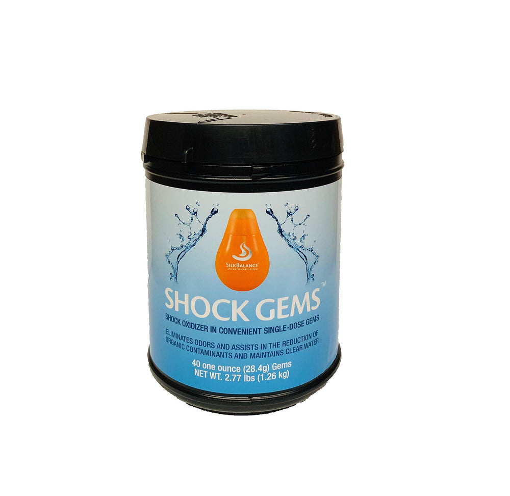 Silk Balance Shock Gem dissolving in spa water showing fast oxidation and clarity