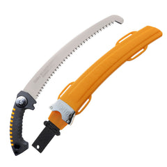 Silky SUGOI front profile showing curved 13-inch blade for faster cuts