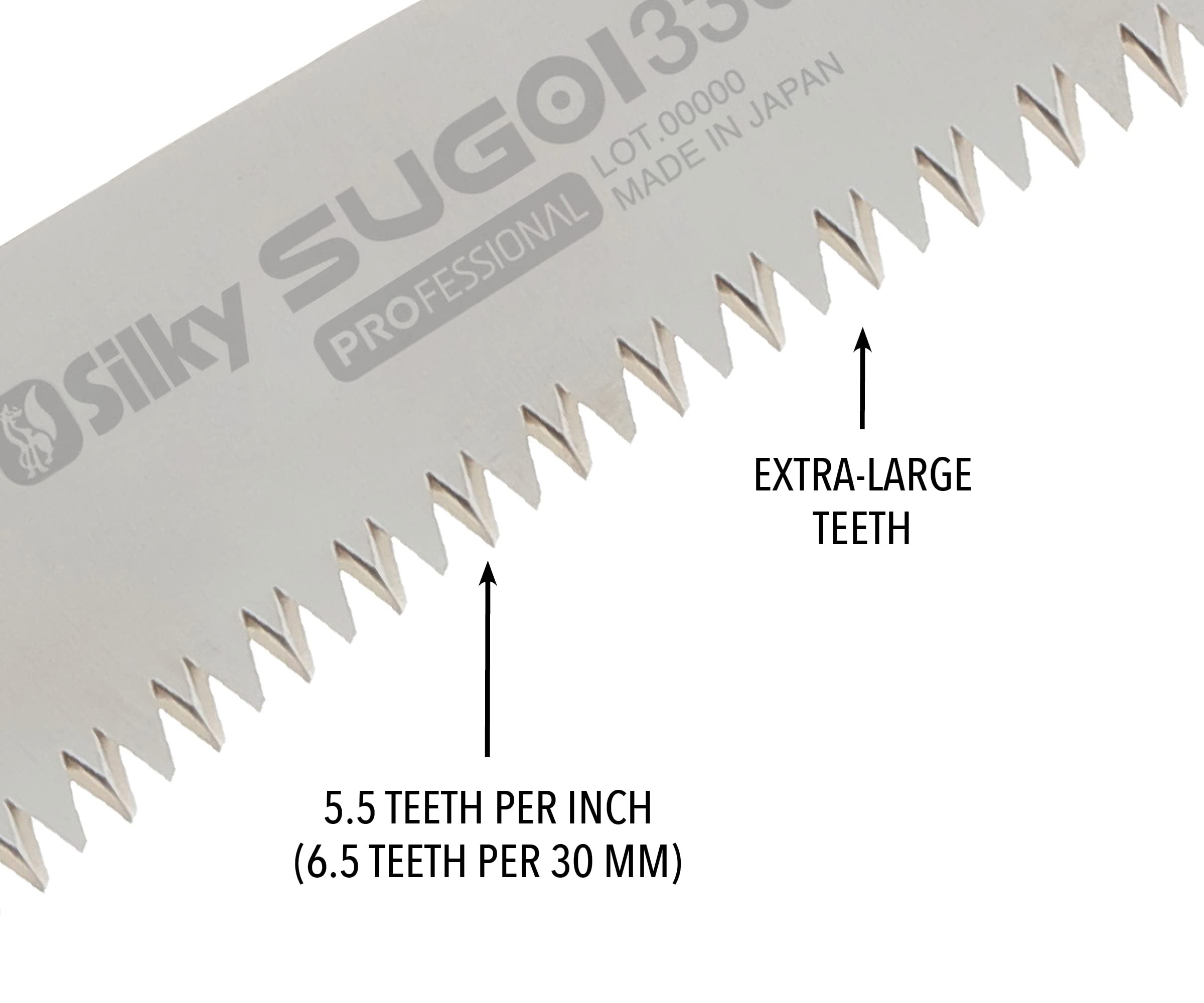 Silky SUGOI next to ruler showing 330mm blade length for scale