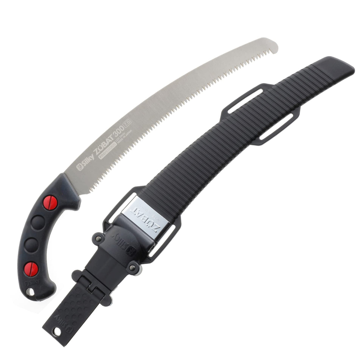 Silky ZUBAT front view showing curved blade and ergonomic handle for faster cutting