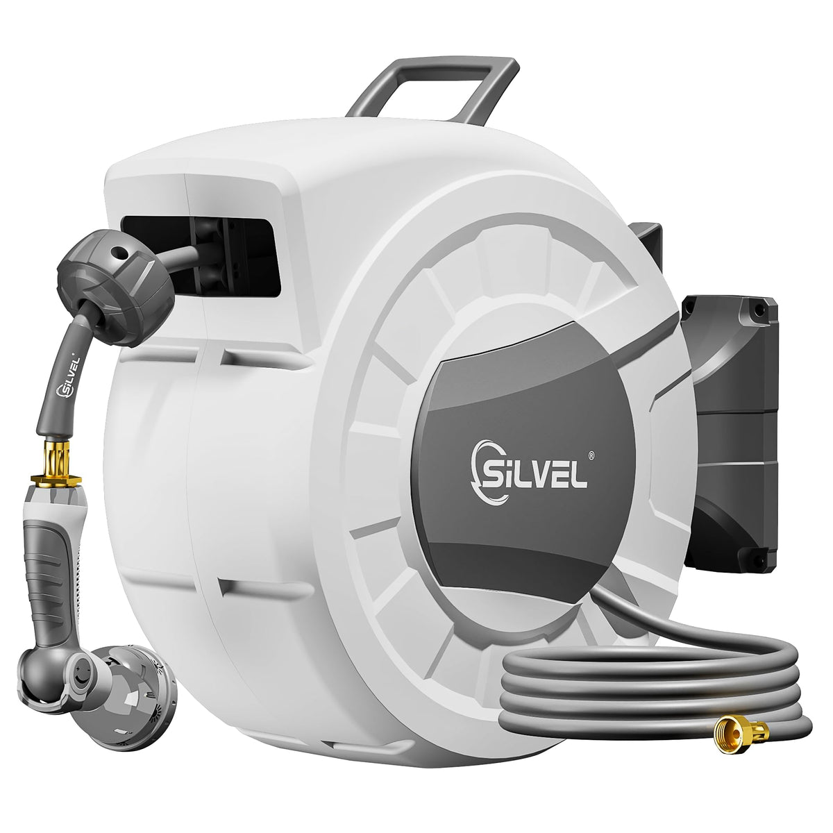 SILVEL front view mounted reel showing neat wall storage and durability