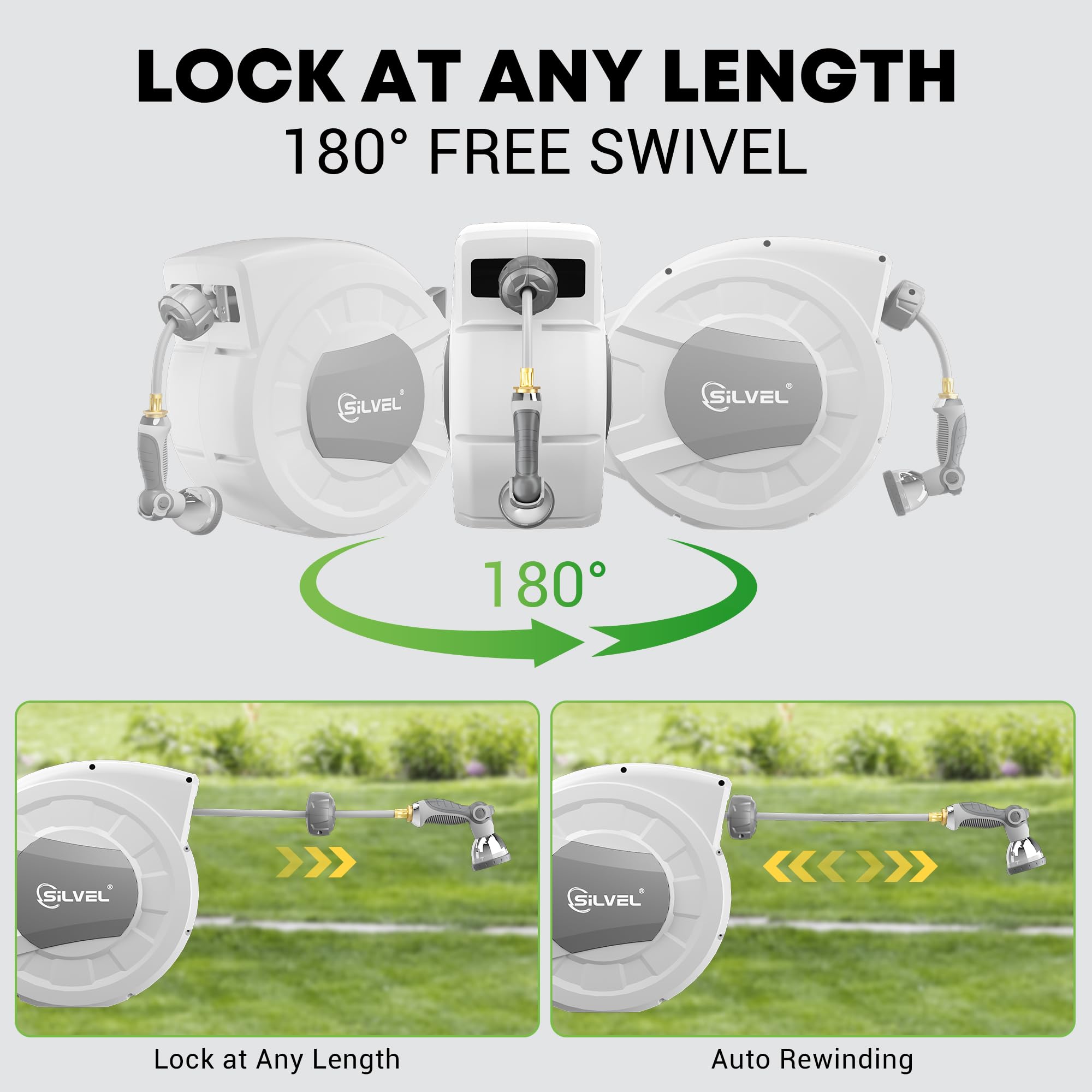 SILVEL reel size comparison with person demonstrating scale and space-saving benefit