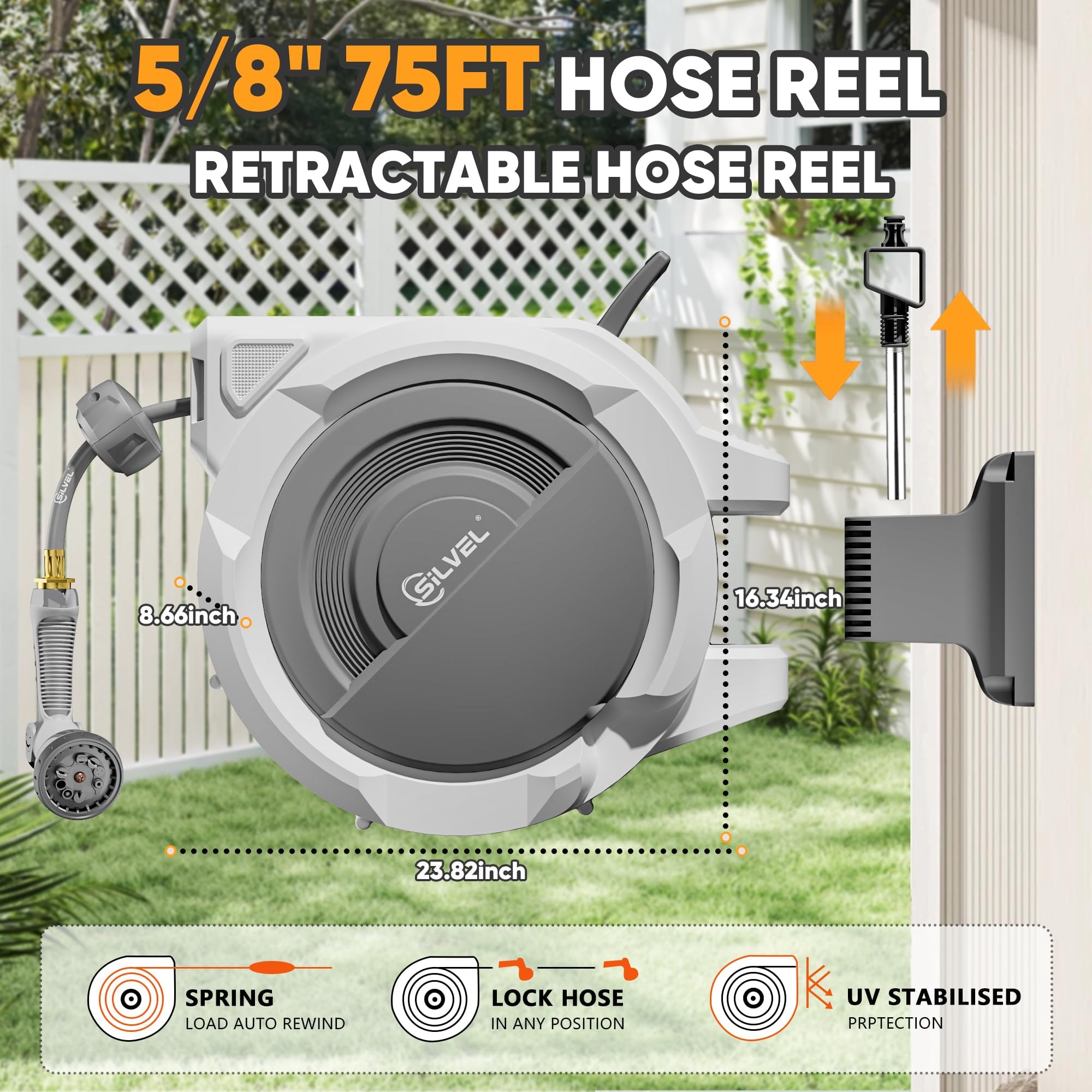 SILVEL 180° swivel bracket angled to reach multiple garden areas easily