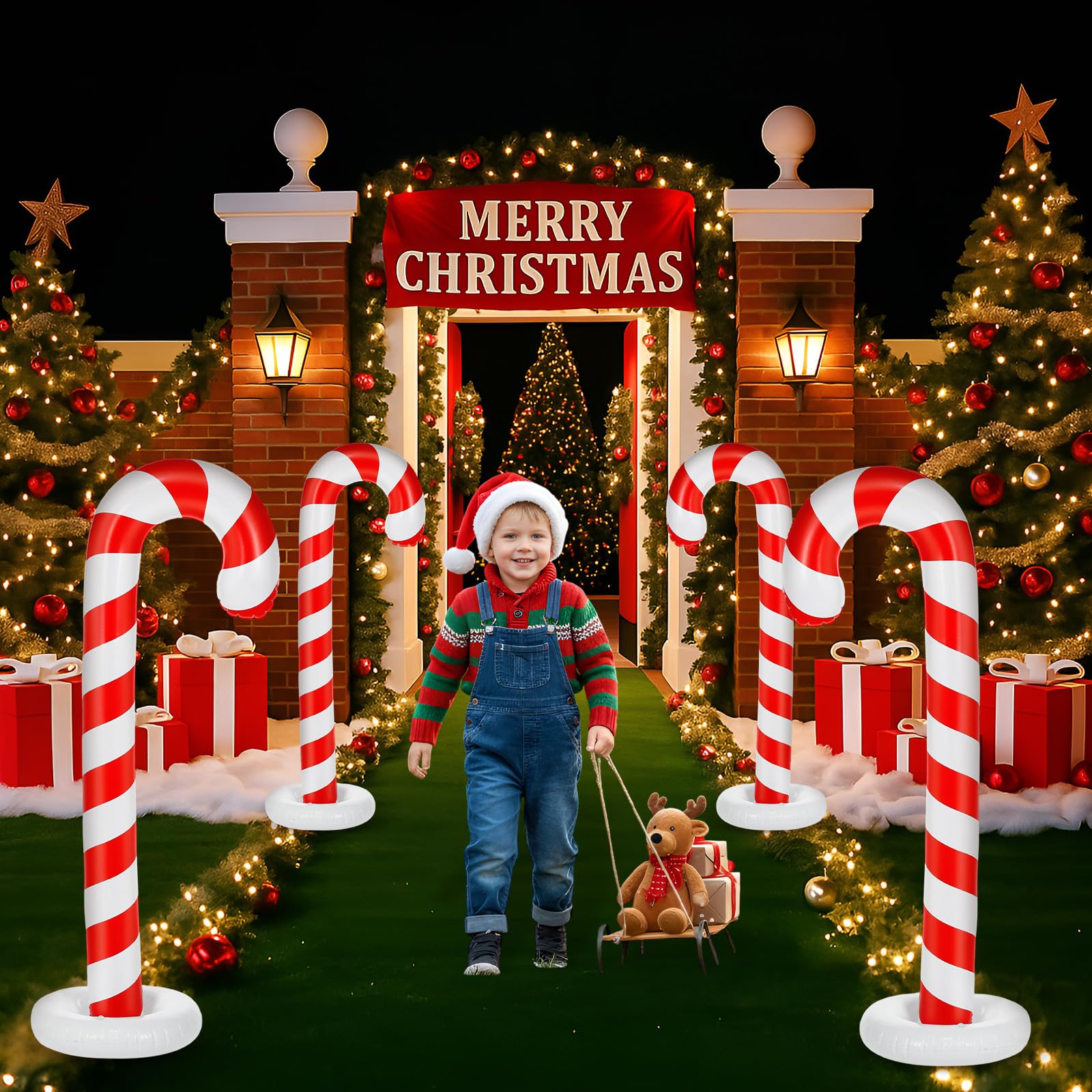 Simgoing candy canes styled in a lawn offering instant holiday atmosphere