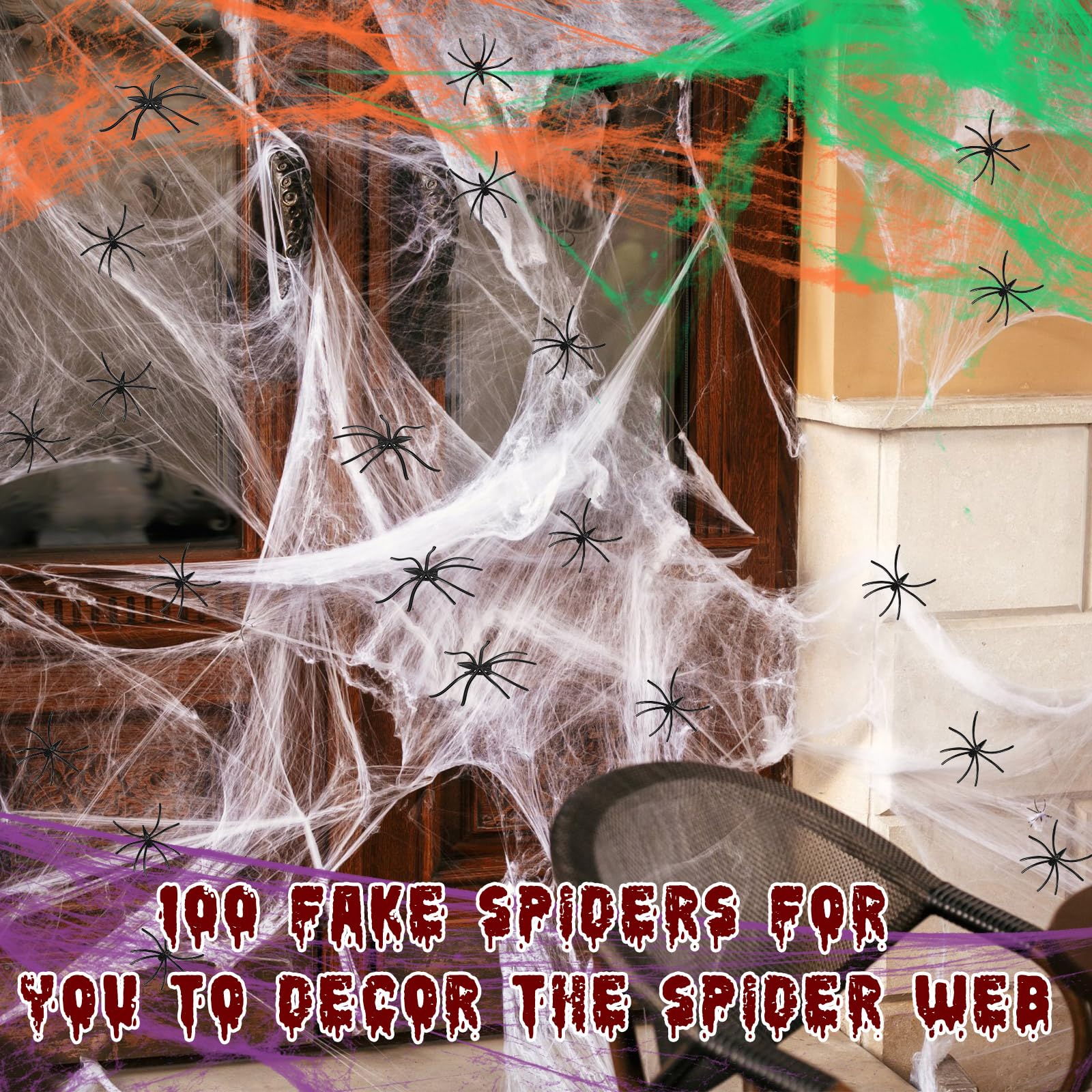 Simgoing decorated doorway with webs and spiders creating instant spooky curb appeal