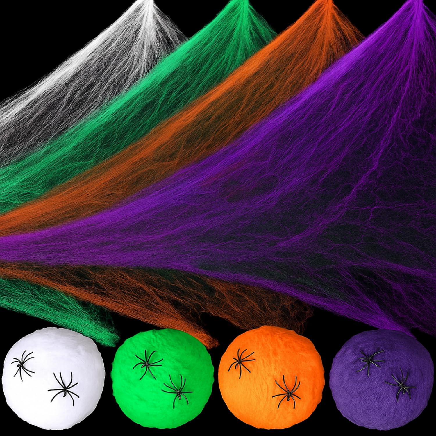 Simgoing front packaging showing multicolor web kit and spiders enhancing quick setup