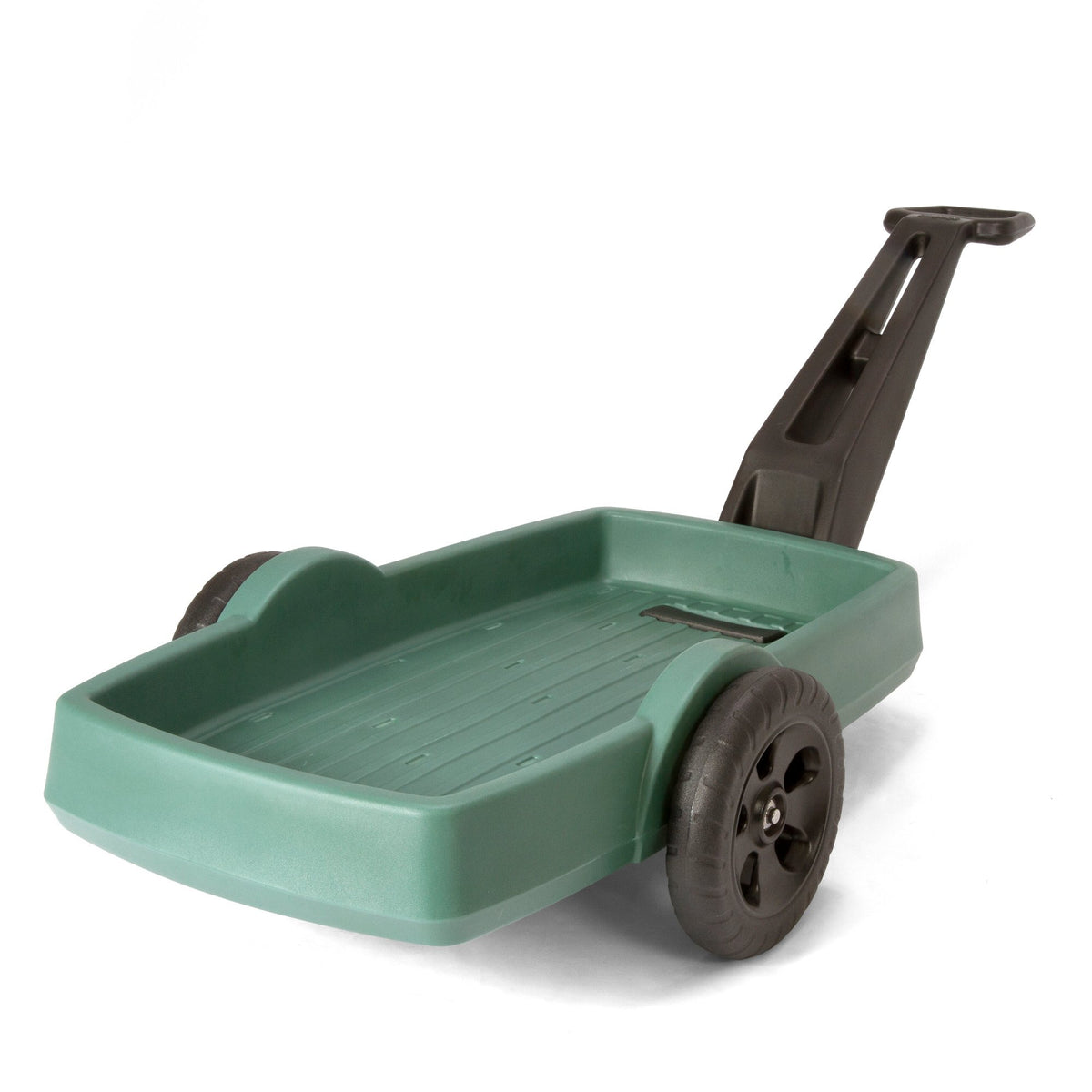 Simplay3 front view of green wagon showing stable frame and bed benefits