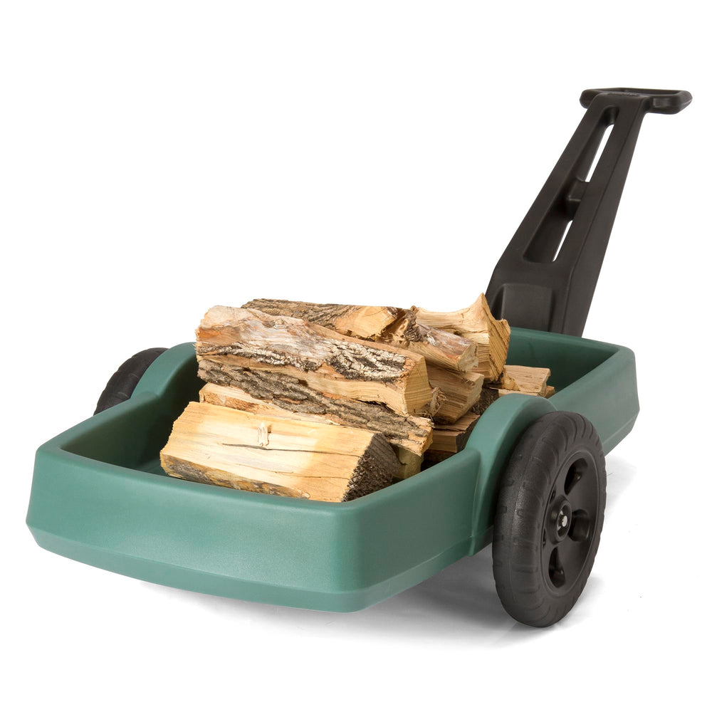 Simplay3 wagon next to garden tools showing size and capacity