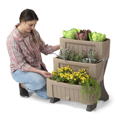 Simplay3 front view of three-level planter showing tiered planting and easy access