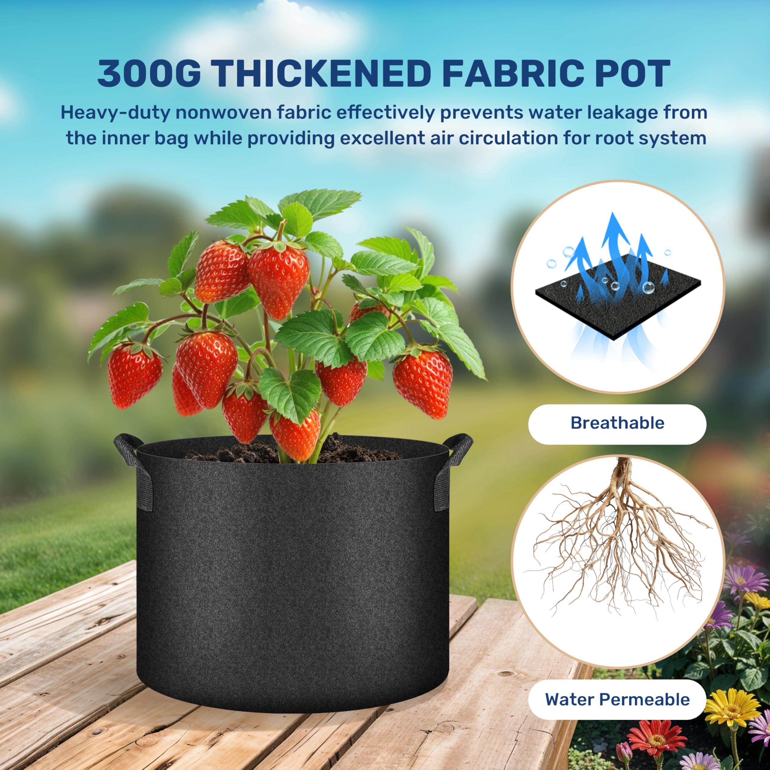 Simple Deluxe 15-gallon bag filled with soil demonstrating easy filling