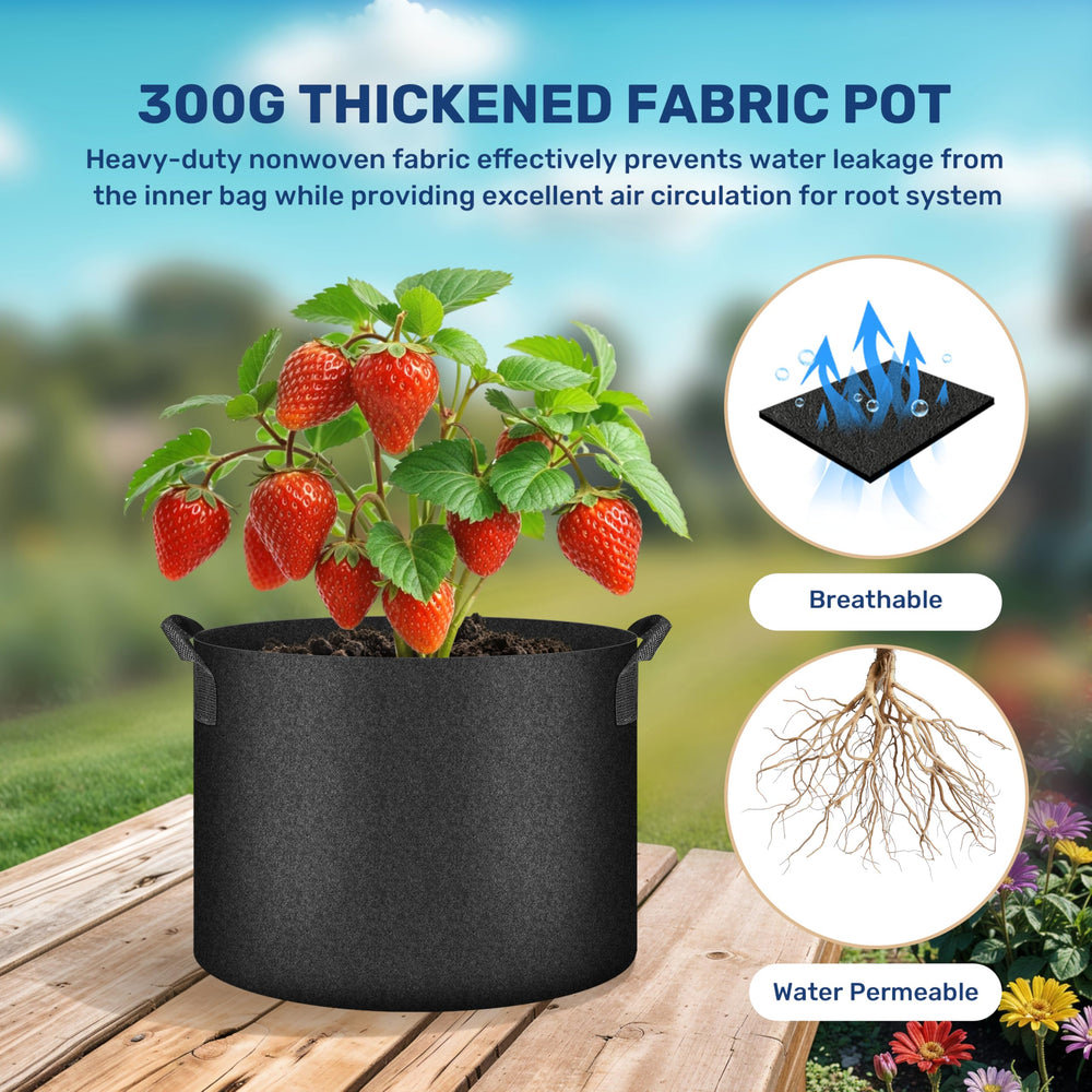 Simple Deluxe 15-gallon bag filled with soil demonstrating easy filling