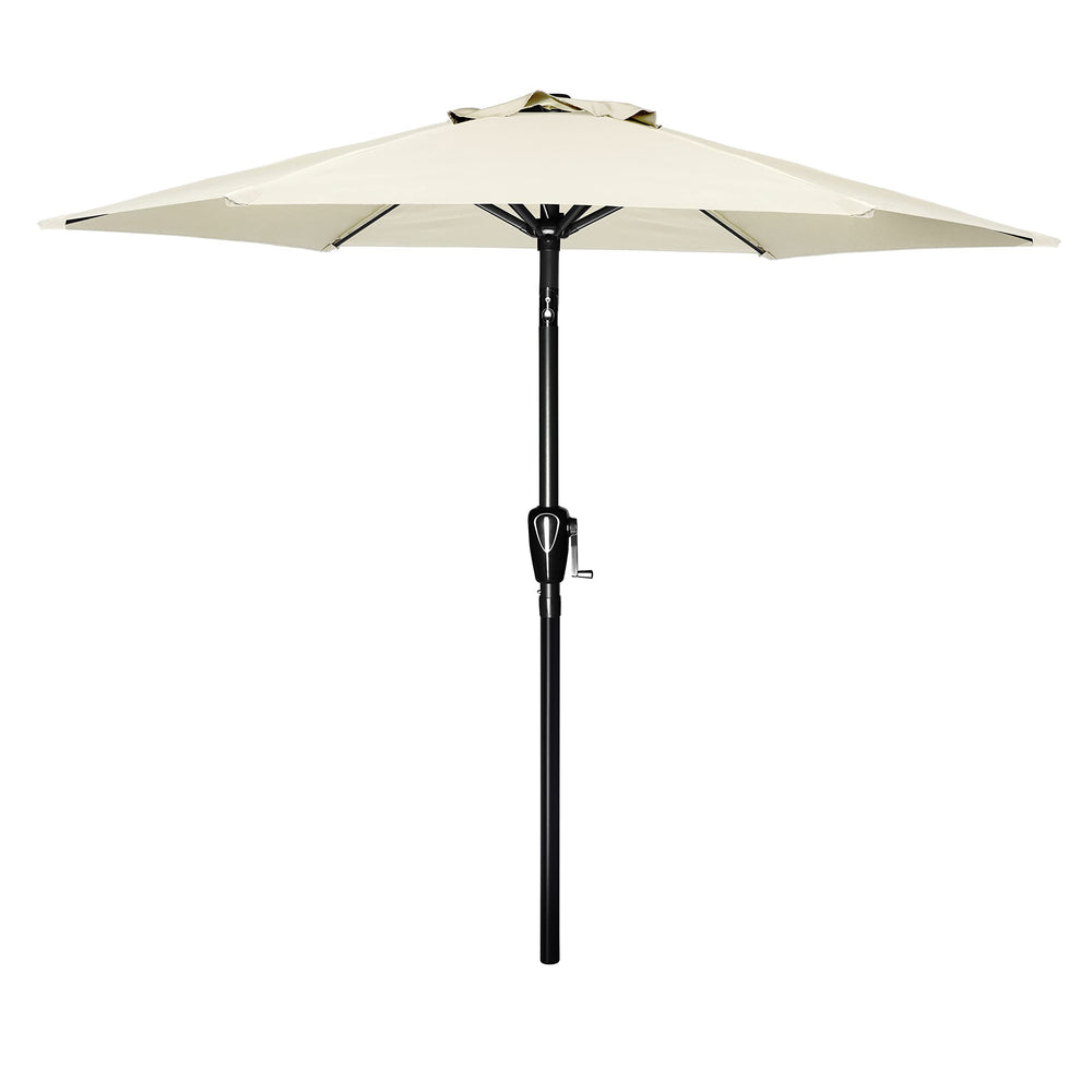 Simple Deluxe front view of creamy white umbrella showing full canopy and benefits of shade