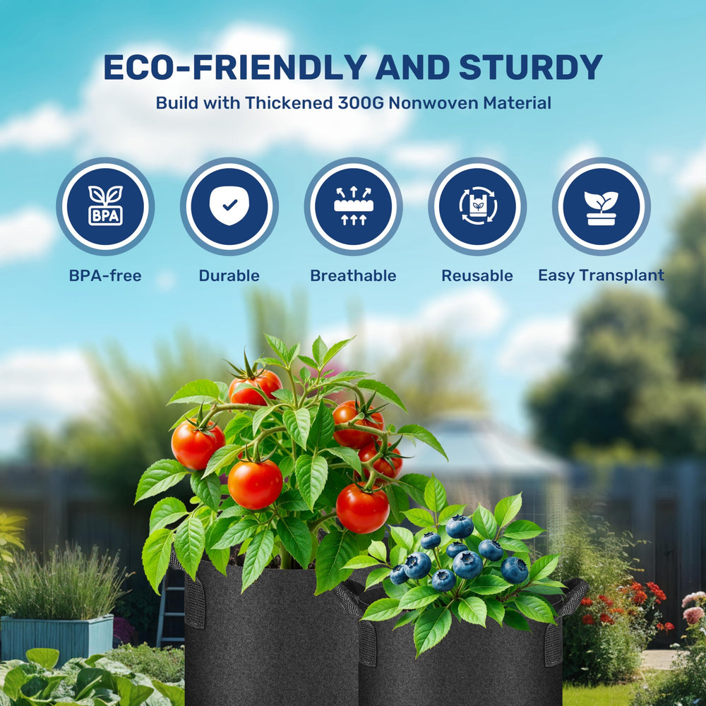 Simple Deluxe grow bags with vegetables on patio illustrating space-saving gardening