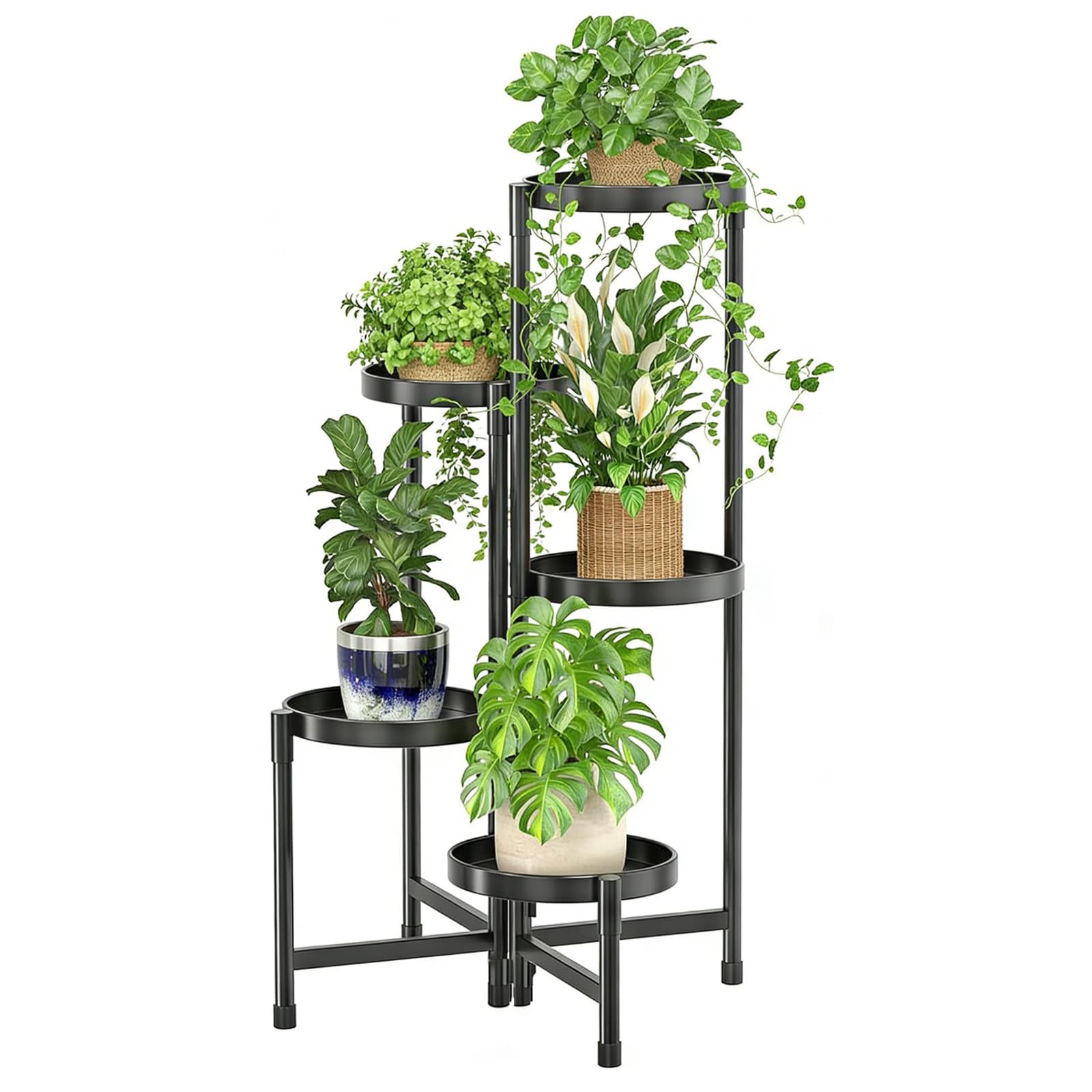 Simple Trending front view corner shelf showing five-tier display and space-saving benefit