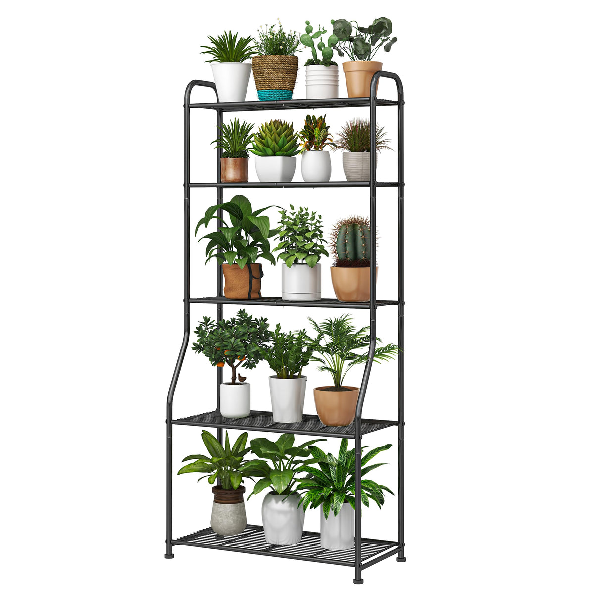 Simple Trending front view of 5-tier plant stand shows compact vertical storage benefit