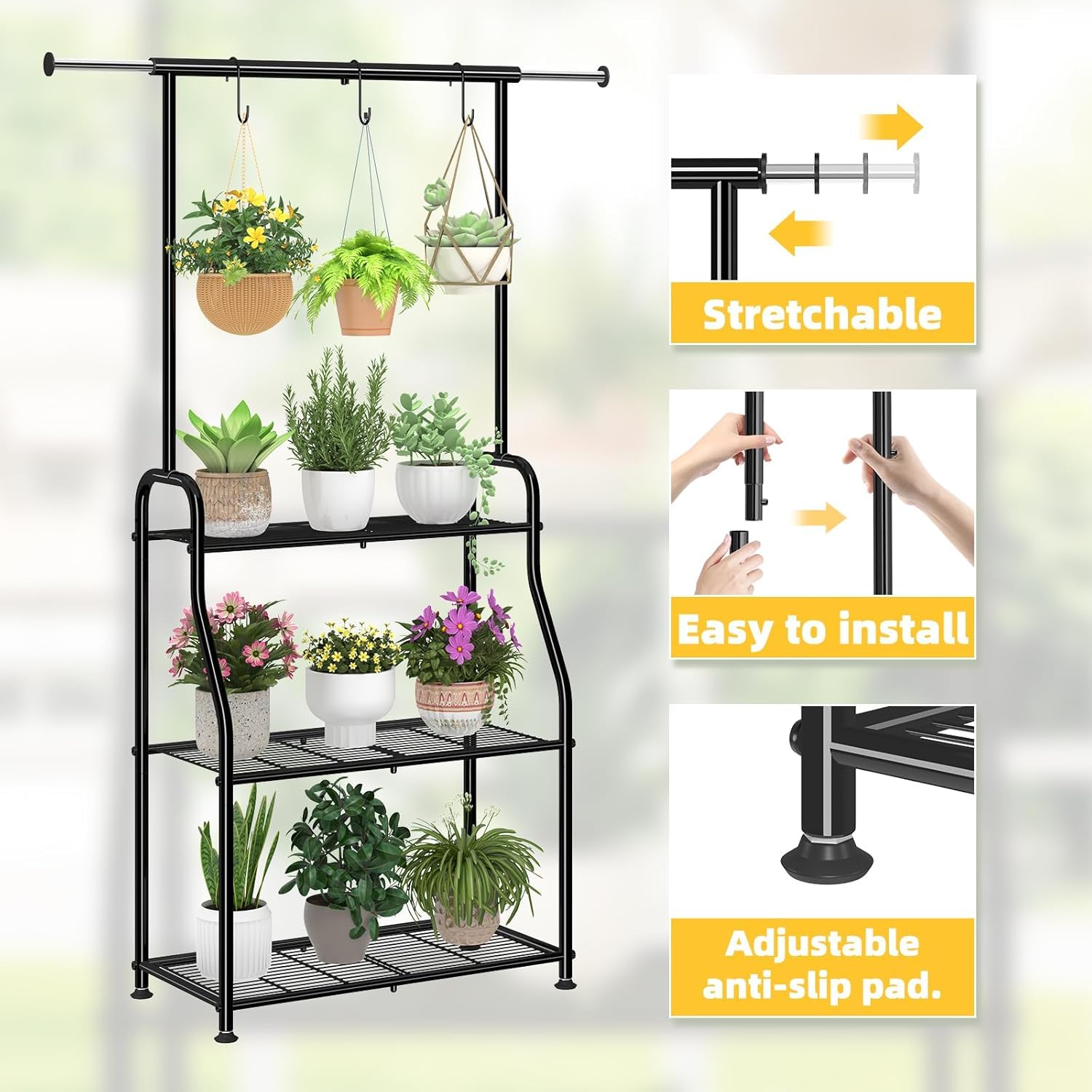 Simple Trending rack loaded with many pots demonstrating large capacity advantage