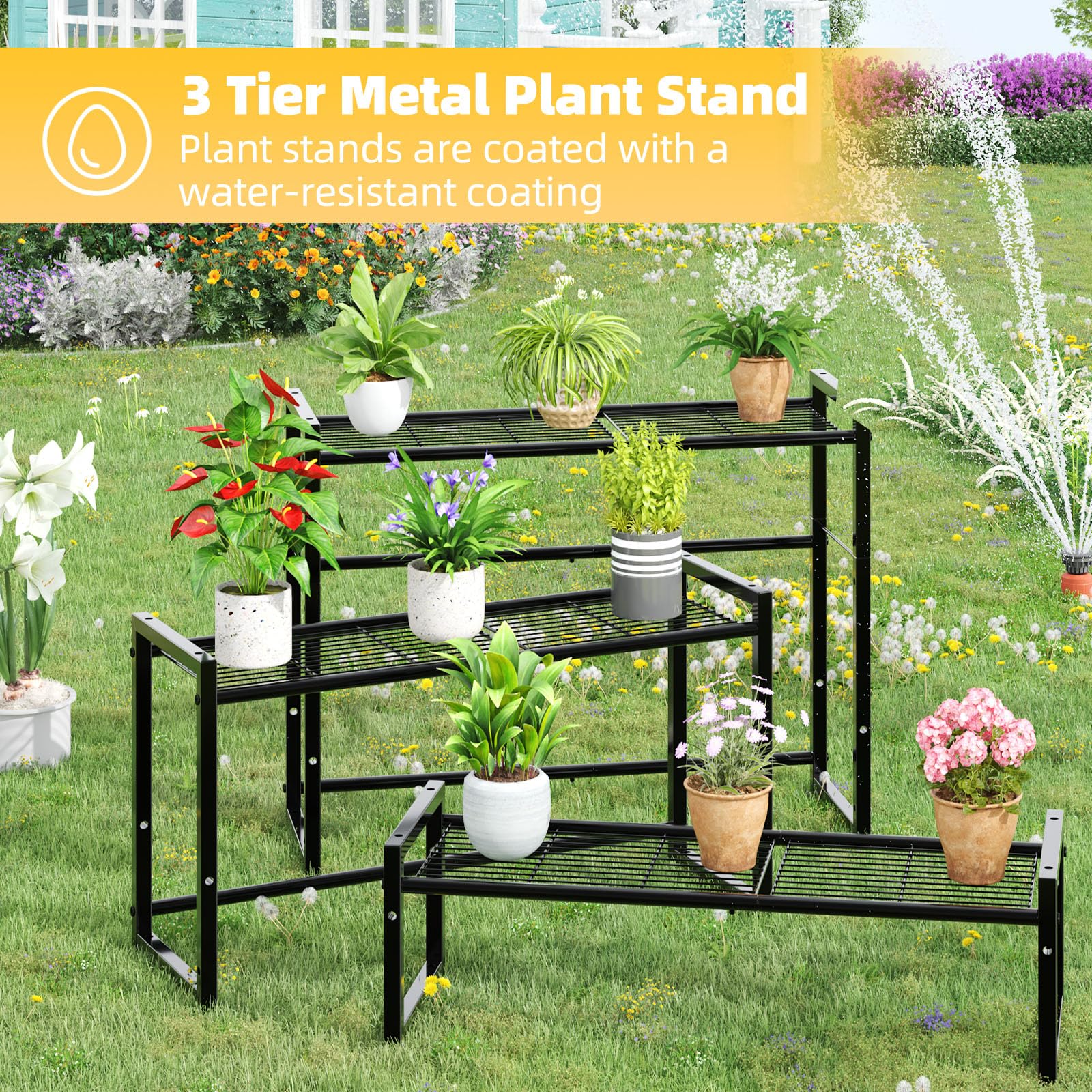 Simple Trending plant stand on patio with potted flowers demonstrating outdoor styling
