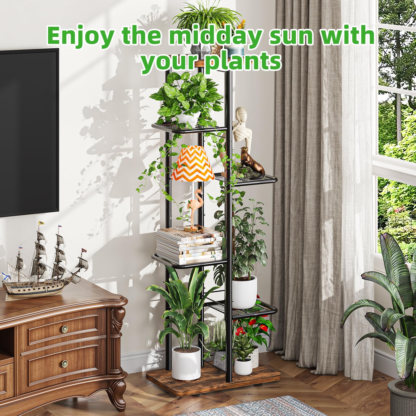 Simple Trending plant stand on patio with pots shows outdoor durability benefit