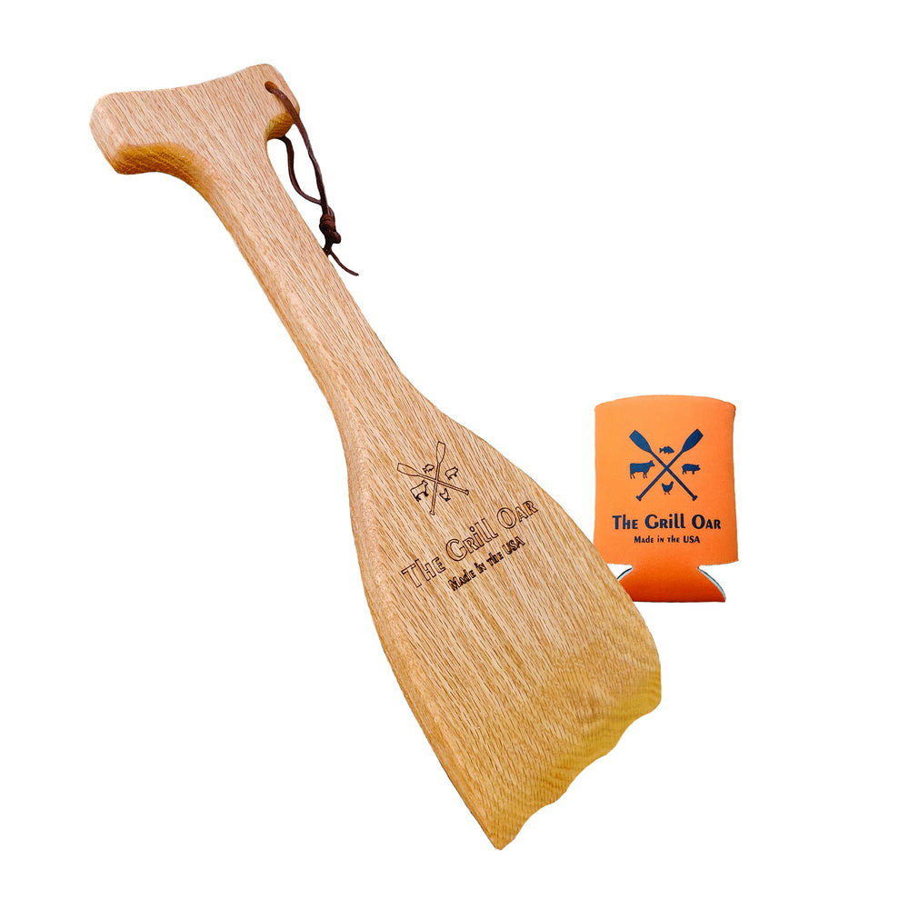 Simply Better front view of Grill Oar showing wood grain and ergonomic shape, safer cleaning