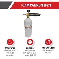 SIMpson foam cannon nozzle and adjustment knob close-up, lets you control spray and suds