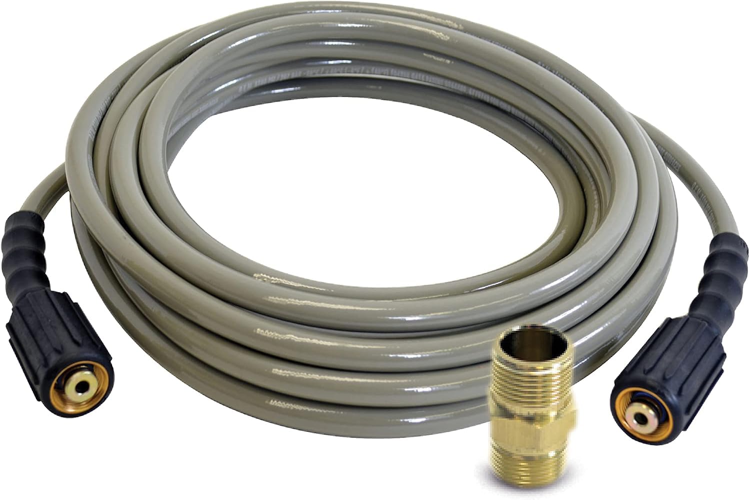 SIMPSON front view of 50ft MorFlex hose showing length and fittings, easy handling benefit